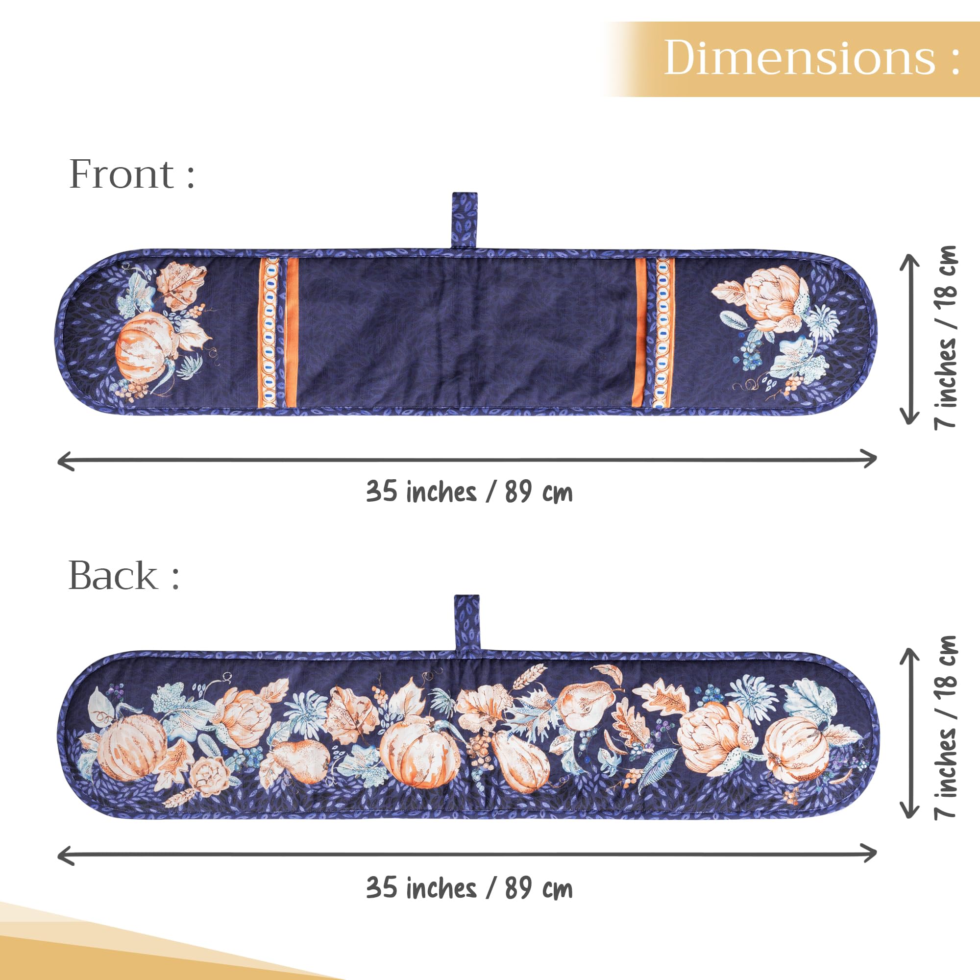 Maison d' Hermine Double Oven Mitt (18 cm x 89 cm) 100% Cotton Heat Resistant BBQ Cooking Gloves with Loop for Christmas Decorations Baking Cooking Barbeque Handling Hot Pan (Pumpkin Blues) - Image 2