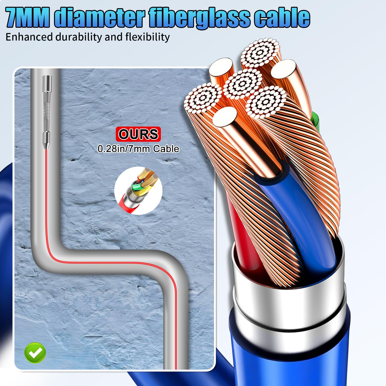 Cámara de alcantarillado con contador de distancia digital, transmisor de 512 Hz, monitor HD 1080P de 9 pulgadas, cámara de fontanería de drenaje, impermeable IP68, cable de 7 mm, tarjeta de