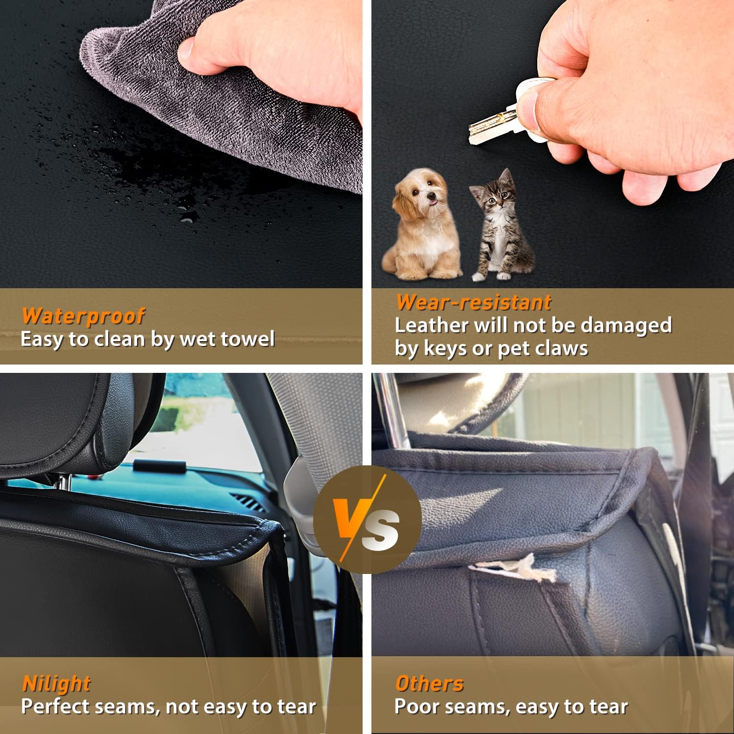 Nilight 5 Car Seat Covers Waterproof Faux Leather Cushions Anti-Slip Universal Fit for 5 Passenger Cars Hyundai Kia Civic Corolla Honda Accord Camry CR-V Fusion SUV Truck, Black+Red