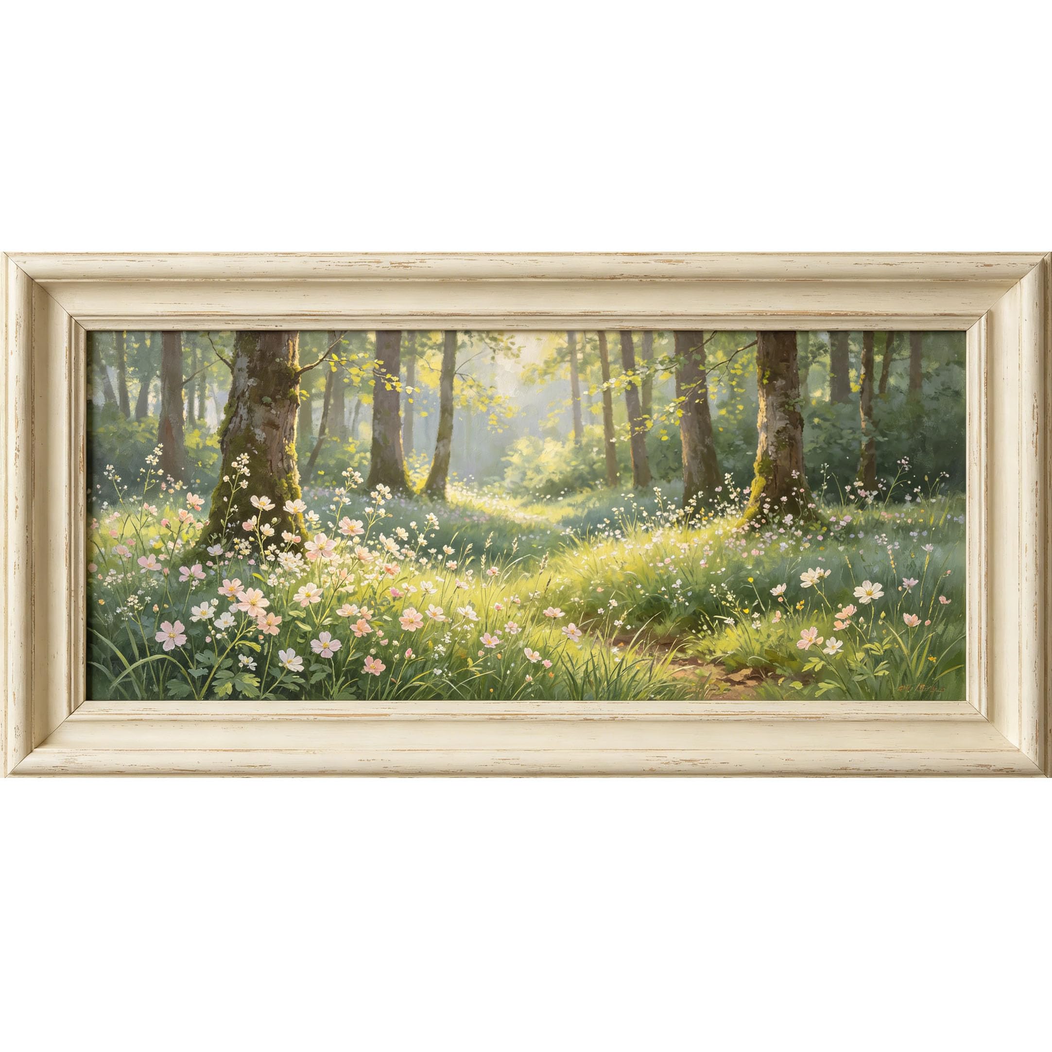 Agglomerix 3D Framed Wall Art Forest Landscape Oil Painting Sunlight Wildflowers Trees Large Size SelfAdhesive Removable Wall Decor Prints Artwork for Living Room Bedroom Office