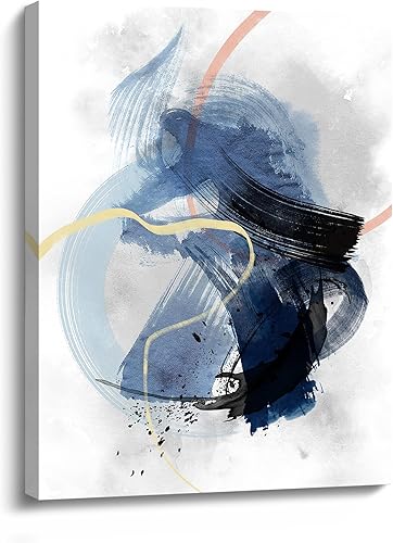 Lienzo abstracto para pared, decoración abstracta de líneas modernas, tamaño más gráfico y 17 x 13 pulgadas, decoración de pared azul para