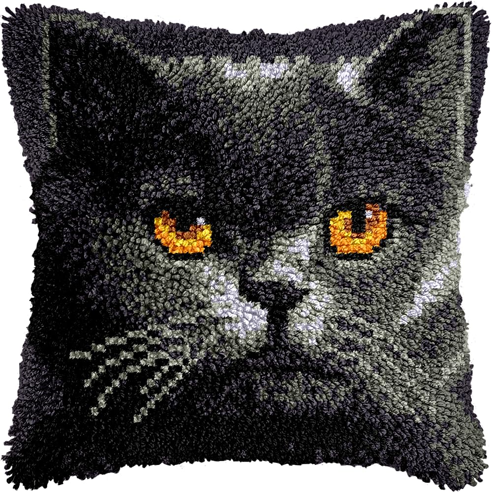 LingxiCreation DIY Latch Hook Kits Pillowcase Cat