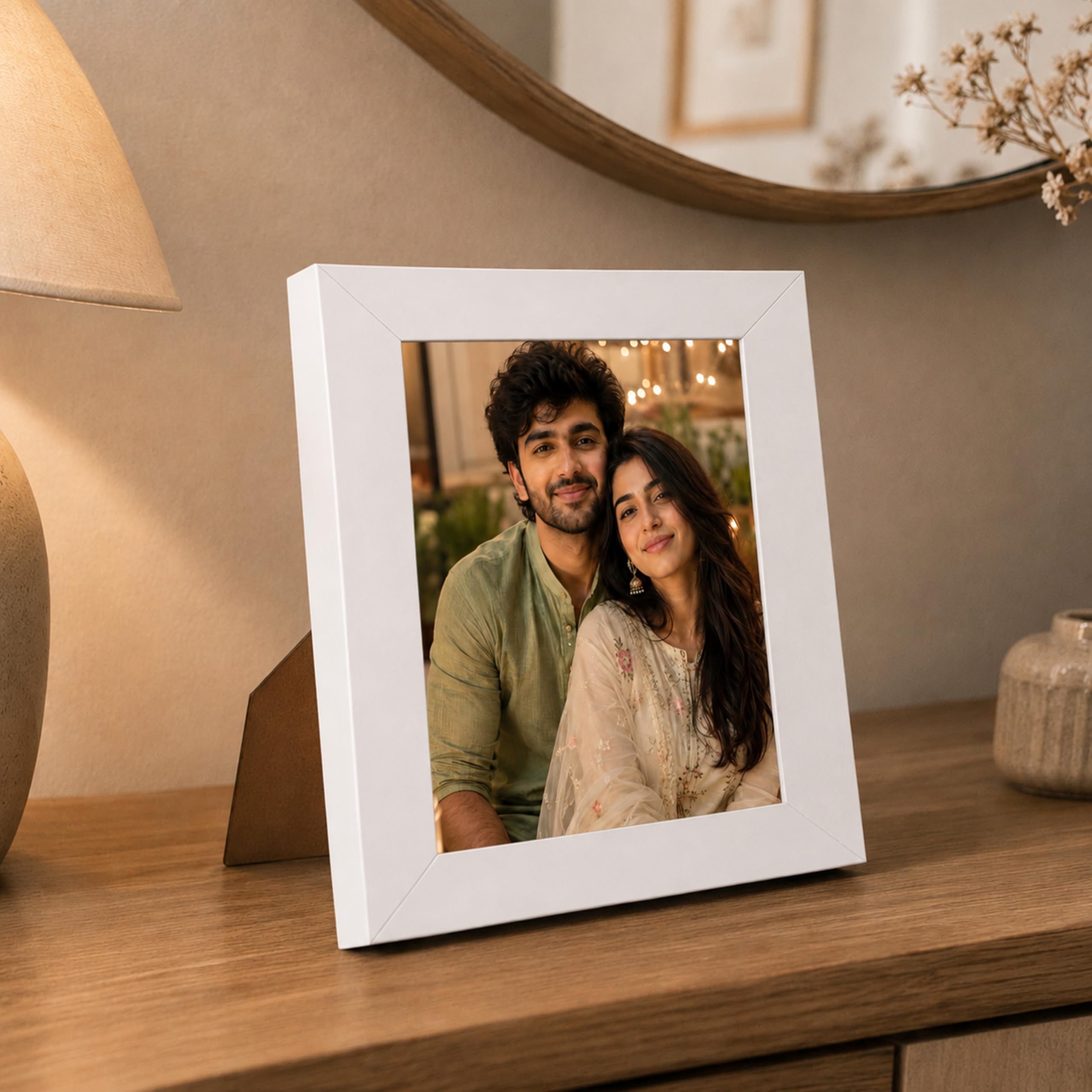 Art Street Table Rectangular Wood Wall Mount Photo Frame For Home&Office Decoration Size(5X5 Inch) White