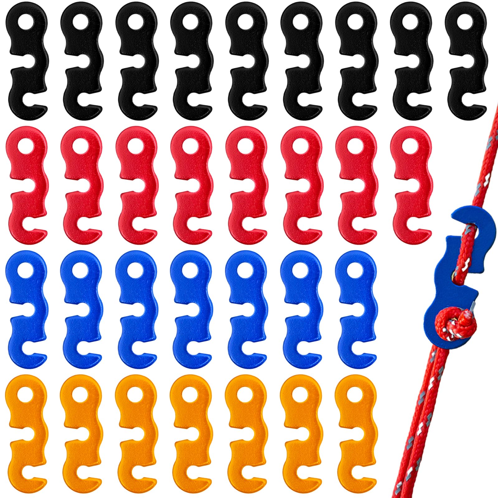 40 PCS Tent Tensioners Camping of Gear S-Shaped Aluminum Alloy Wind Rope Buckle Rope Adjusters Durable Portable Tent Accessories For Hiking Backpacking Picnic Shelter Shade Canopy Outdoor