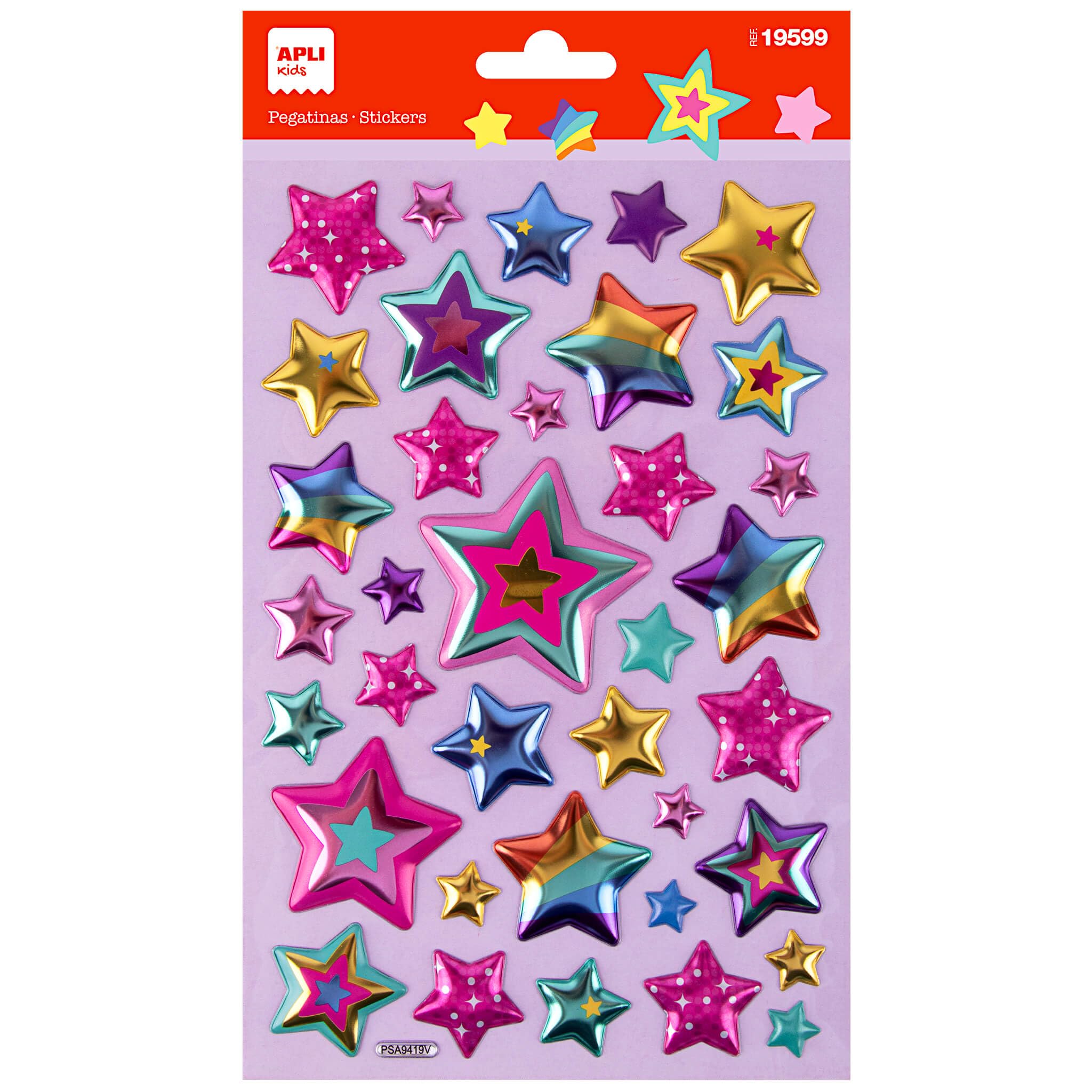 APLI Kids 19599 - Pegatinas Maxi Estrellas, 1 hoja con 37 stickers de adhesivo permanente. Ideales para Scrapbooking, decoración o DIY