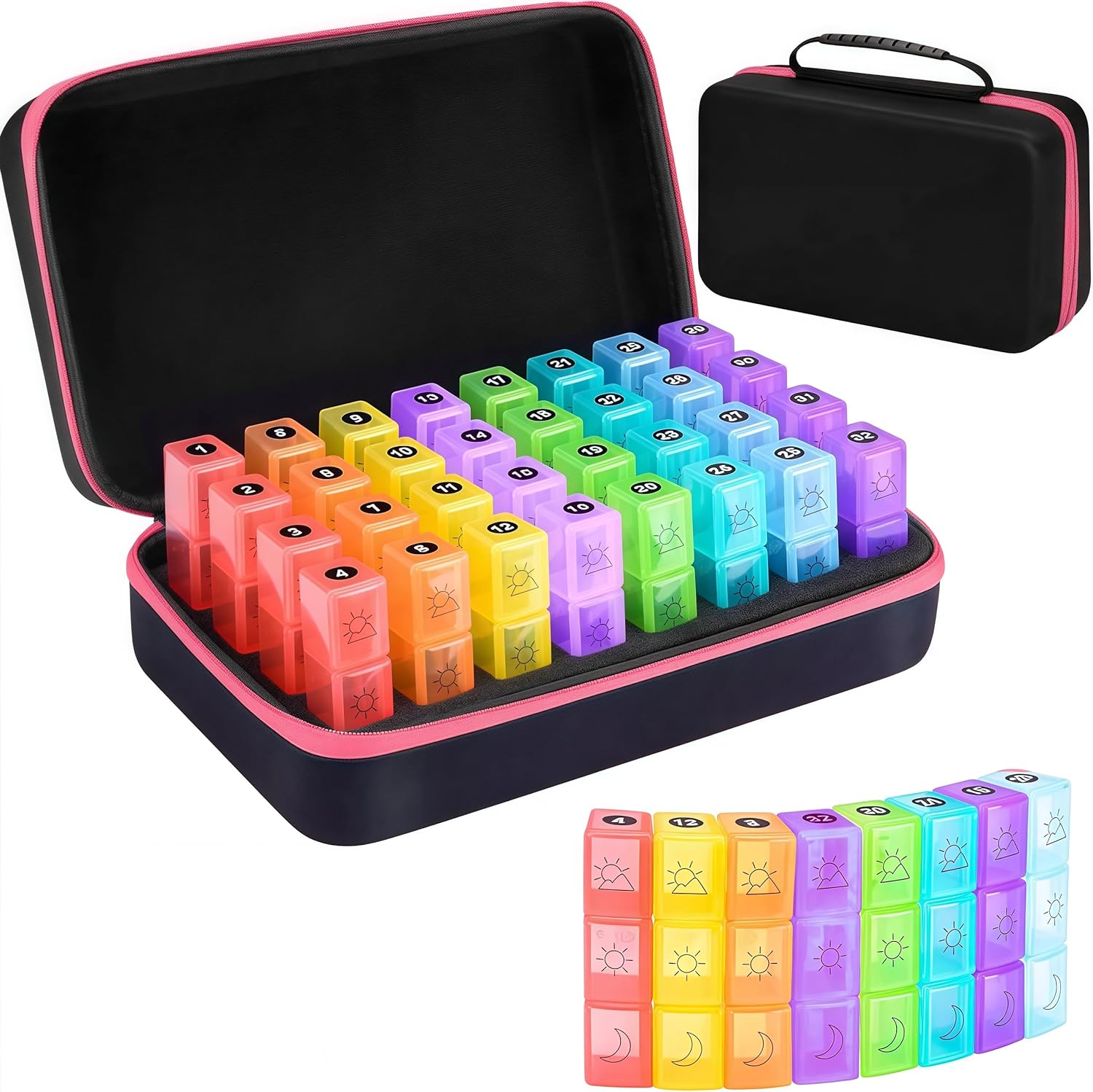 WEEOATAR Month Pill Box Organizer Medicine Planner Pill Dispenser, 3 Times a Day, Easy to Use with Zippers, Medical Supplies with Individual Compartments for Vitamin, Fish Oil, Supplements (Purple)