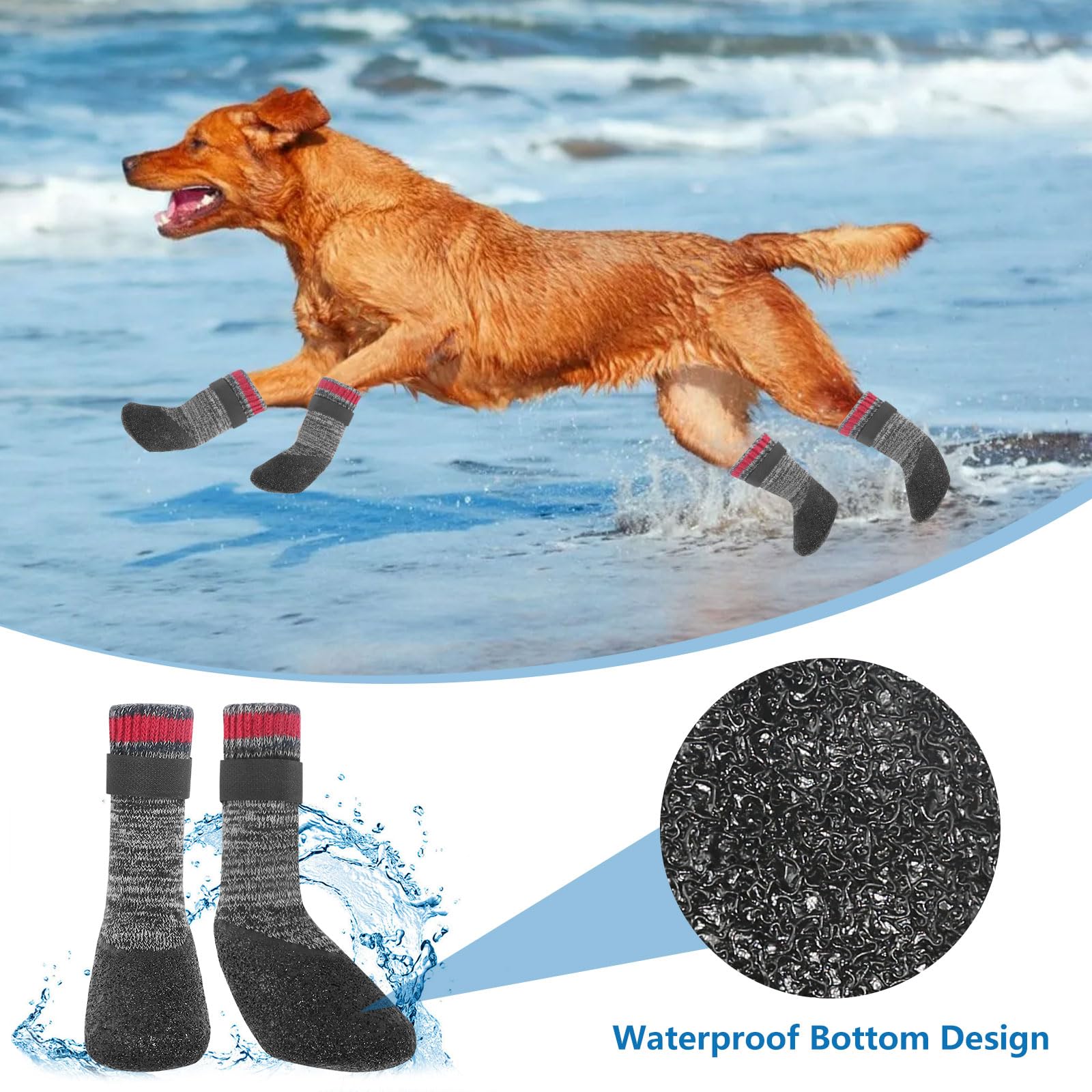 Alishomtll 2 paar dubbelzijdige anti-slip hondensokken, zachte pootbescherming voor honden met verstelbare riemen, klittenbandsluiting, hondenschoenen, sokken voor binnen op hardhouten vloeren (zwart