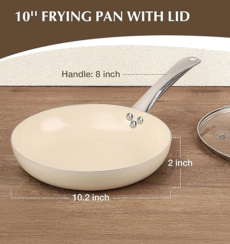 Miniatura 8 de Sartén antiadherente KOCH SYSTEME CS con tapa, sartén de 10 pulgadas antiadherente con mango de acero inoxidable de enfriamiento constante, sartén