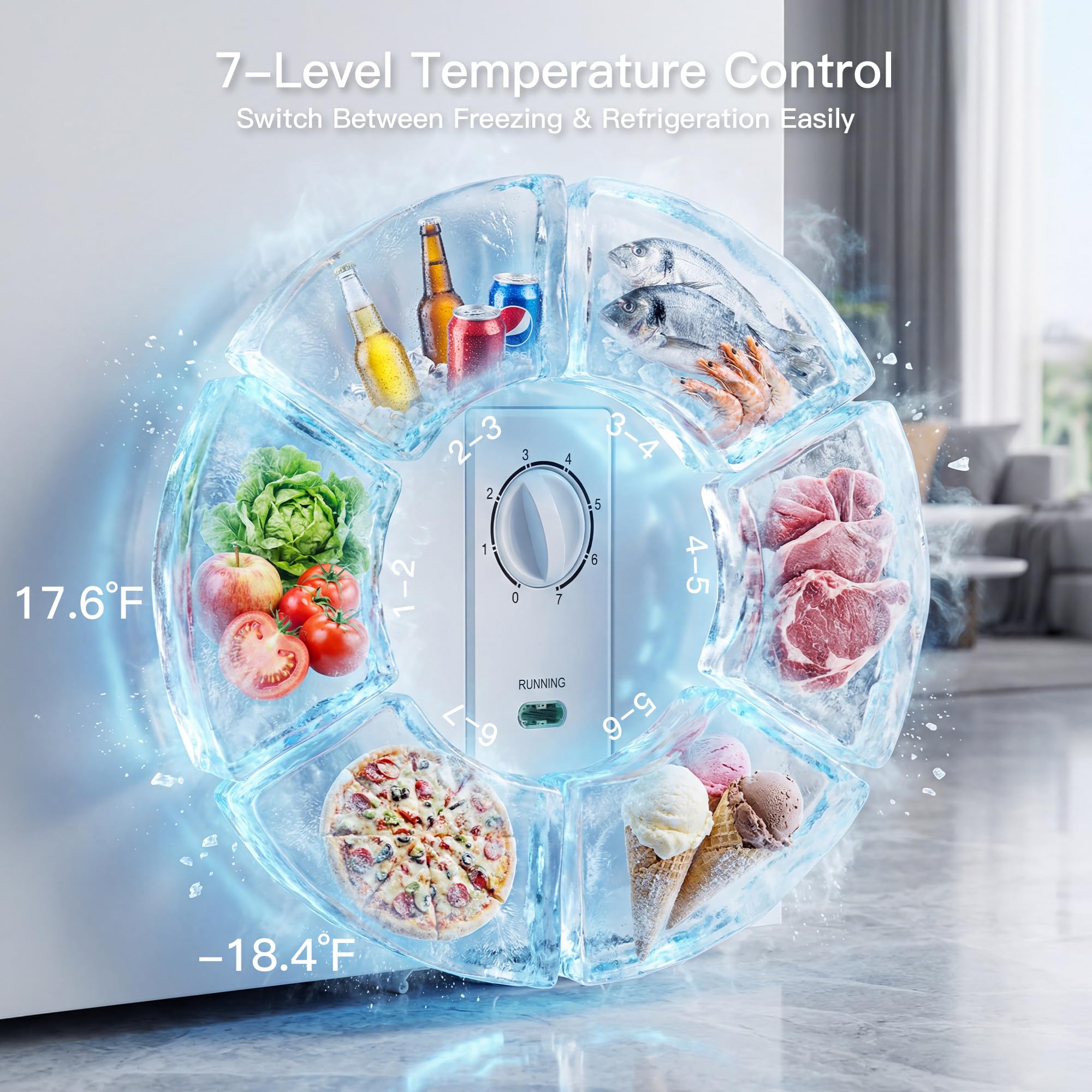 MEPTY 2.05 Cu.Ft Chest Freezer,Top Open Door Deep Freezer with 2 Removable Baskets,7 Adjustable Thermostat,Built-in LED Light,Quiet Energy Saving Freezers for Home,Kitchen,Garage Use - 5