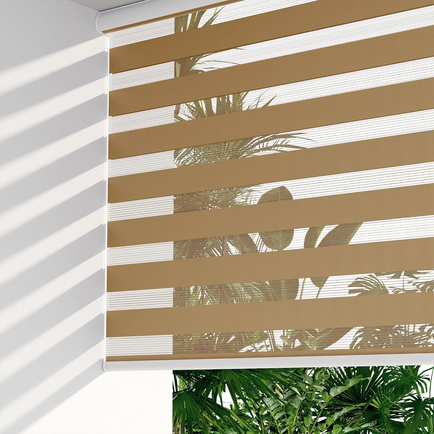 LazBlinds Cordless Dual Layer Zebra Blinds for Windows, Light Filtering Privacy Roller Shades with Cassette, Light Control Day and Night Sheer Shades for Indoor Windows, 34 1/2" W x 72" H, Brown