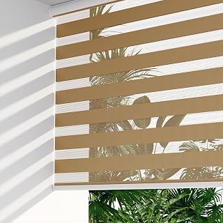 LazBlinds Cordless Dual Layer Zebra Blinds for Windows, Light Filtering Privacy Roller Shades with Cassette, Light Control Day and Night Sheer Shades for Indoor Windows, 30 1/2" W x 72" H, Brown