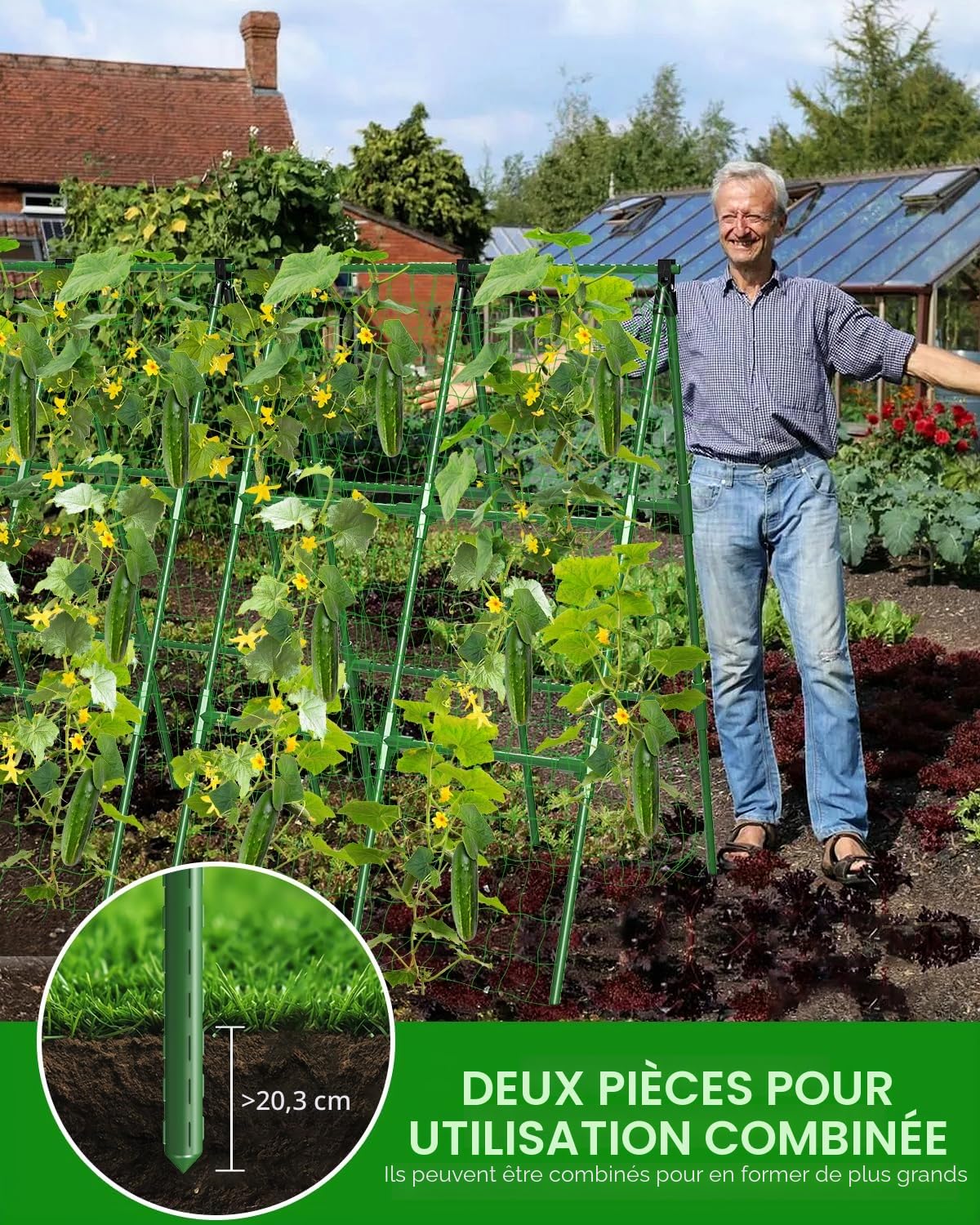MYMULIKE Lot de 2 Tuteurs à Concombre, 168 cm x 120 cm Trellis de Jardin Extérieur pour Plantes Grimpantes, Structure en A, Tuteur Amovible pour Carrés Potagers, Convient aux Tomates, Courges, Légumes