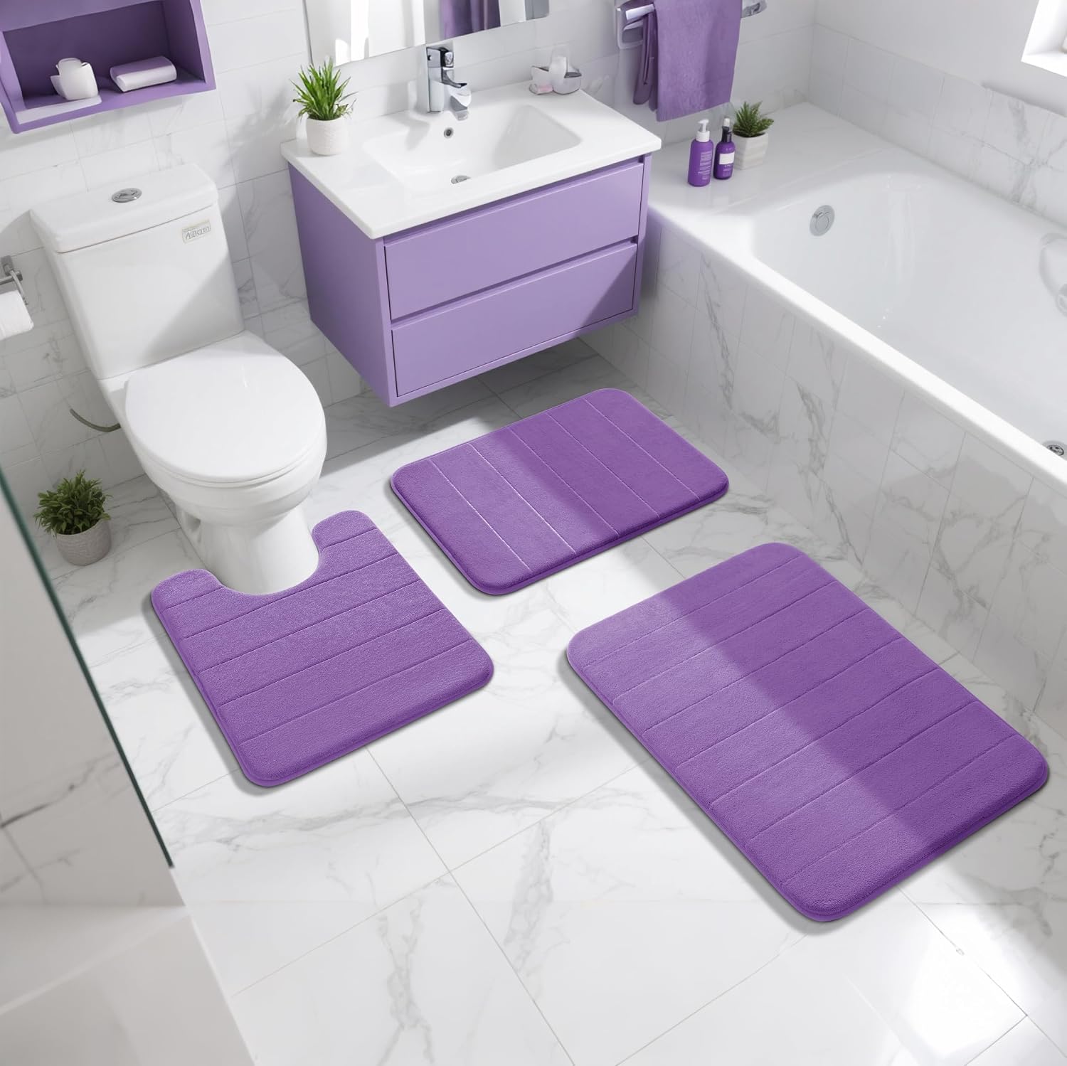 Yimobra Memory Foam Bath Mat, Super Soft Absorbent Bathroom Rug Non Slip, Quick Dry, Machine Washable Floor Carpet for Tub Shower, Home Decor Accessories, 24x17, Lavender image 2