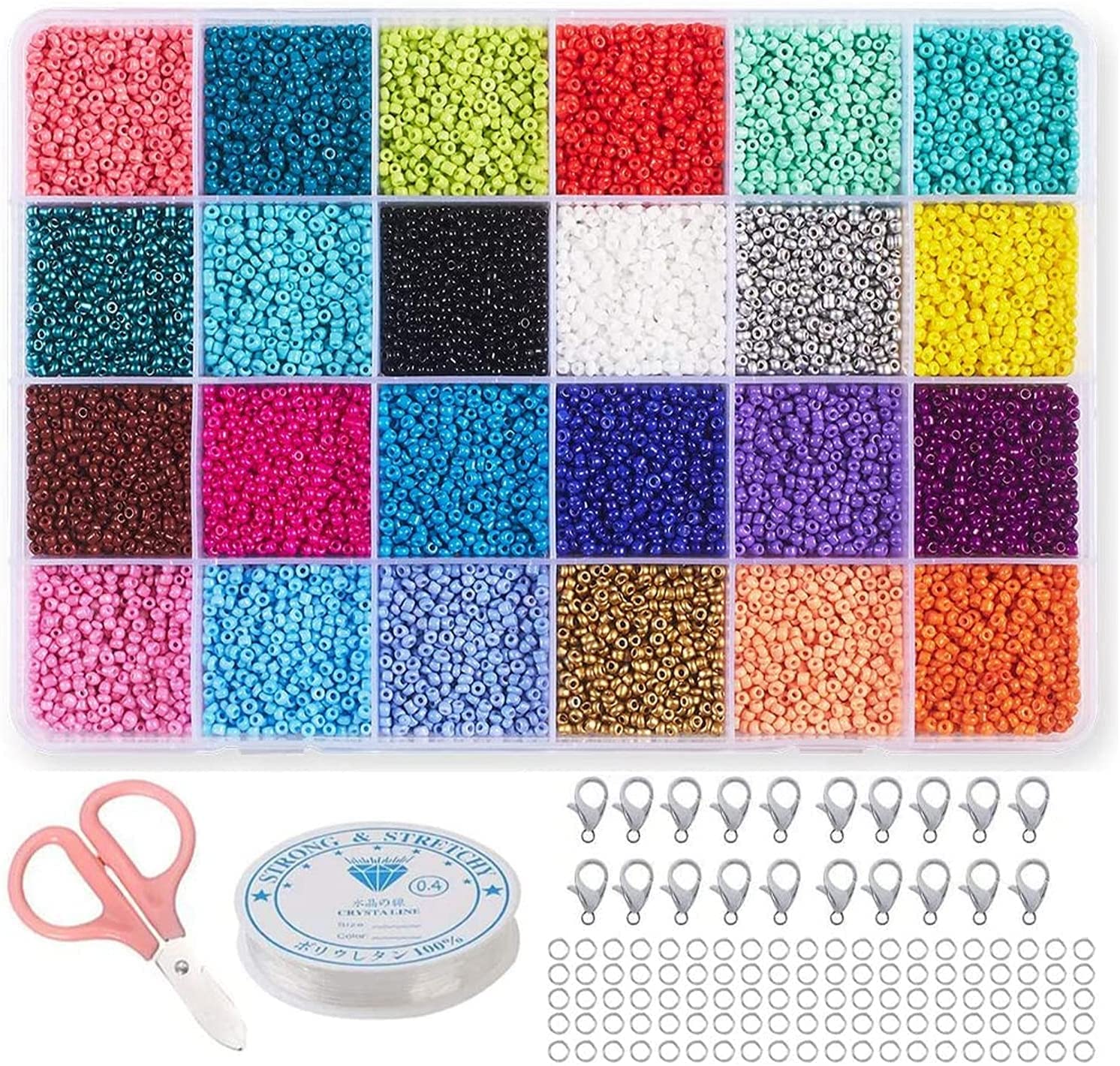 Minta 24000 PCS Seed Beads for Bracelets, 2mm Colored Small Glass Beads, Jewelry Making Kit, Bracelets Jewelry Making Crafts, Suitable for Bracelets Making, DIY, Art and Craft, 24 Color