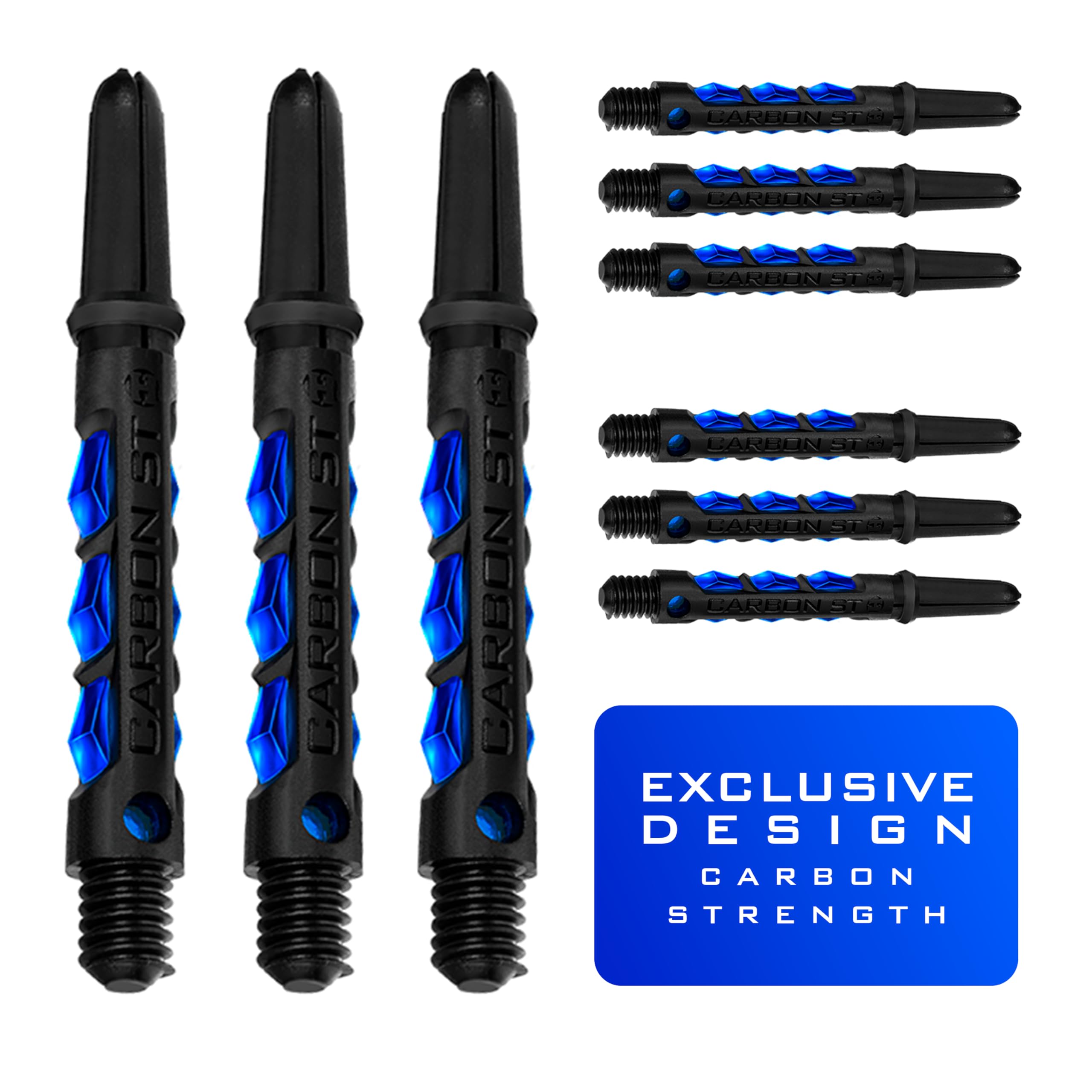 Harrows Set di 3 freccette in carbonio ST, 9 aste in totale, medie, corte e medie, resistenti, in carbonio composito, blu