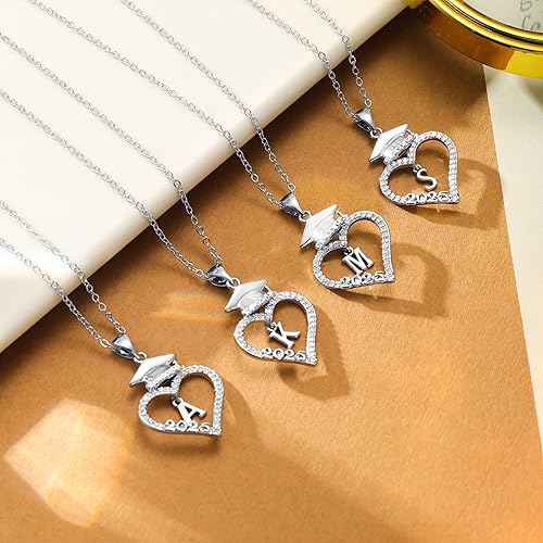 Miniatura 6 de M MOOHAM Regalos de graduación para ella 2024, chapado en oro blanco de 14 quilates, circonita cúbica, colgante de corazón, collares con inicial