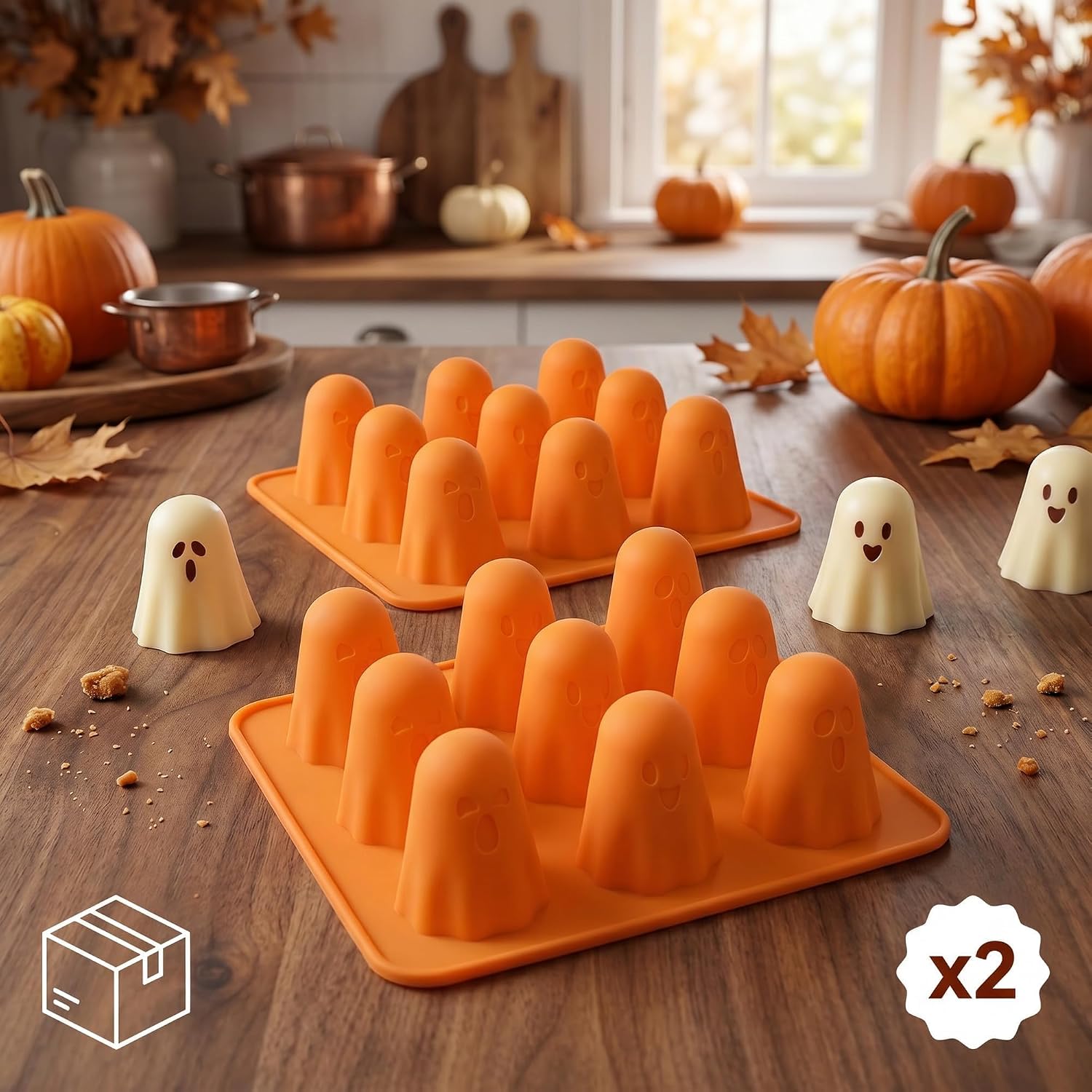 Cute Ghost Silicone Molds 2 Packs – Non-Stick 3D 9-Cavity Chocolate Mold