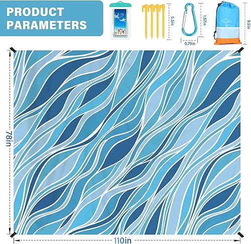 Miniatura 62 de Beach Blanket Oversized Extra Large 78" X 81",Waterproof Sandproof Beach Blanket 1-7 Adults Lightweight Durable for Travel Camping Hiking Picnic