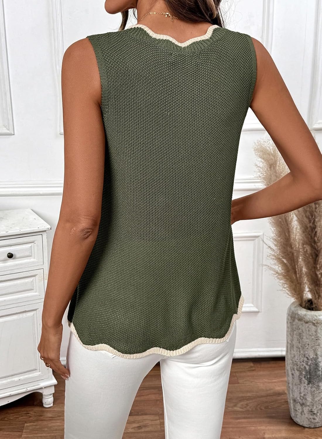 Dokotoo Womens V Neck Sweater Vest Summer Casual Sleeveless Ruffled Color Block Knit Tank Tops - Image 5