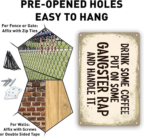 Miniatura 4 de Letrero con texto en inglés Drink Some Coffee Put On Some Gangsta Rap Handle It de 12 x 8 pulgadas, letrero de rap de gángster de café, decoración