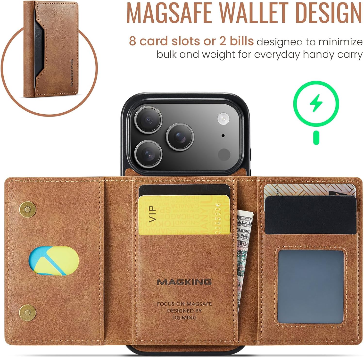 SZHAIYU K2 2 in 1 Detachable Magnetic Phone Cases Compatible with iPhone 17 Pro Case with Card Holder RFID Blocking, Compatible with Magsafe Wallet, Leather 6.3'' (Brown, iPhone 17 Pro)