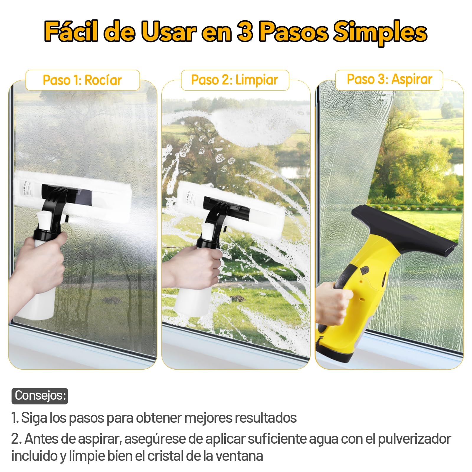 Limpiacristales eléctrico para Ventanas, Limpiadora de Cristales, Aspirador de Ventanas Recargable, con Cuchillas de limpiaparabrisas de 28 cm y 17 cm para Limpiar Ventanas