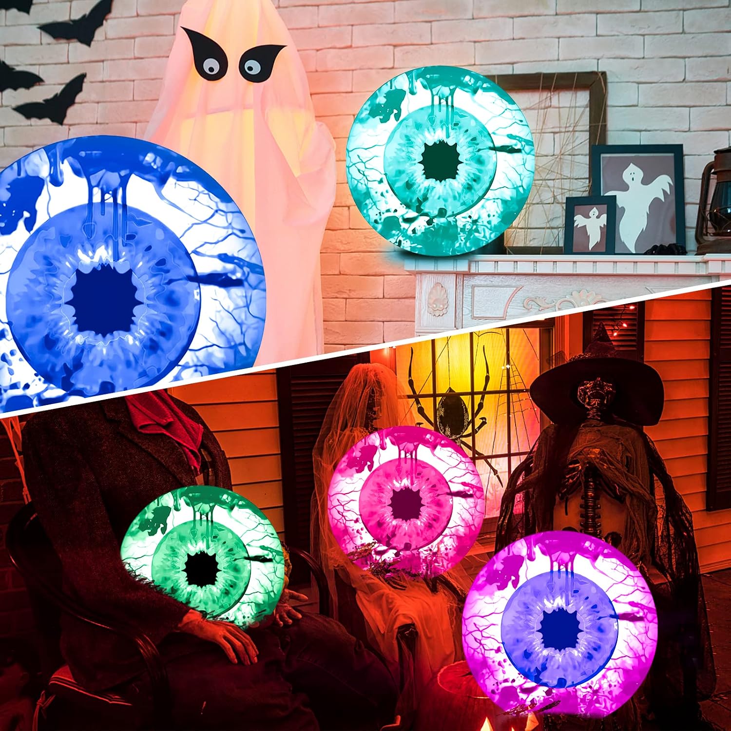 Halloween Inflatables Scary Eyeballs,Halloween Decorations Outdoor,with Remote Controller RGB Color Upgraded Changing LED Lights,Lawn Decoration for Garden Patio Party 2Packs