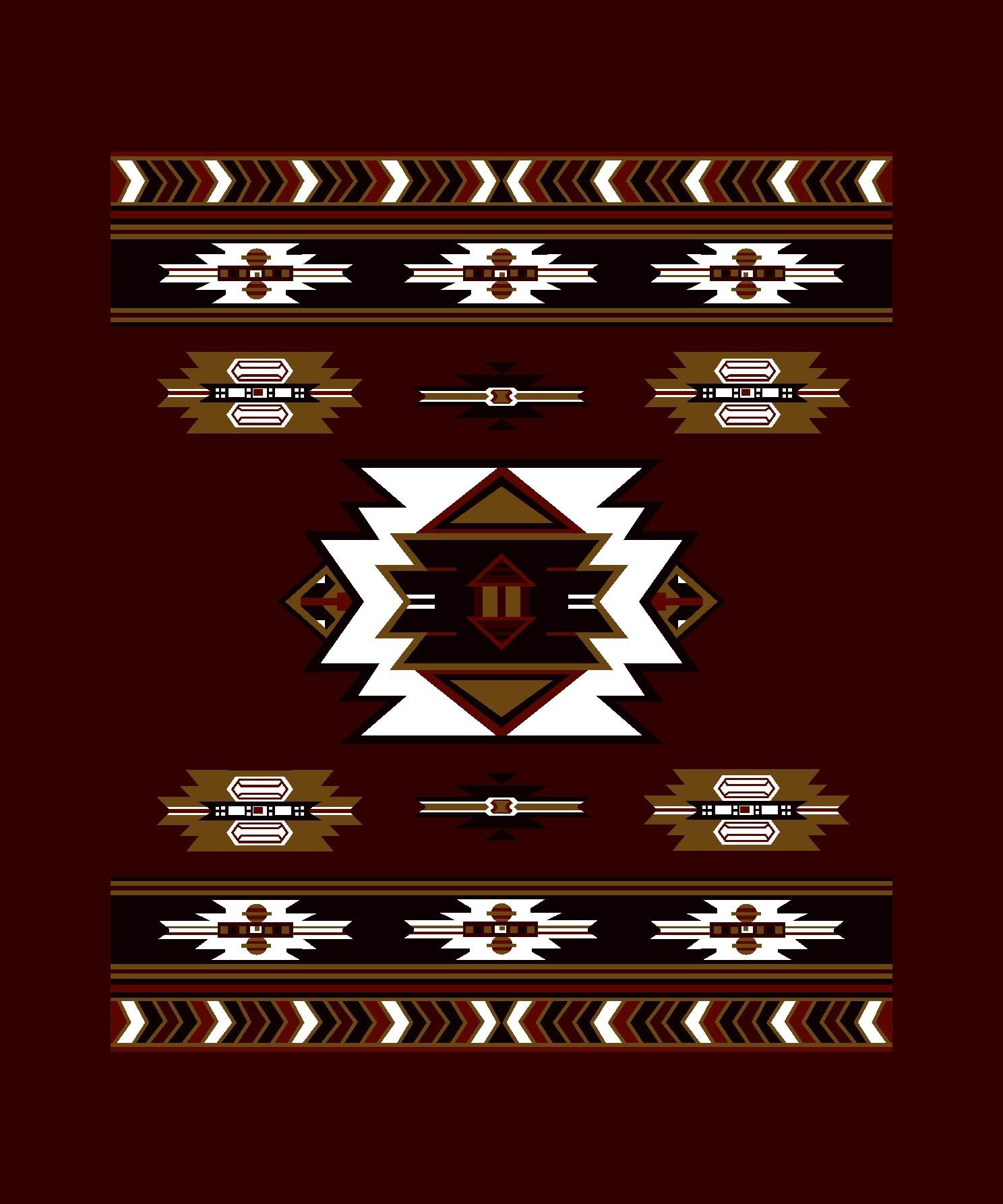 Southwestern Pattern Super Soft Twin Size Fleece Blanket 60x80 Inches - Burgundy