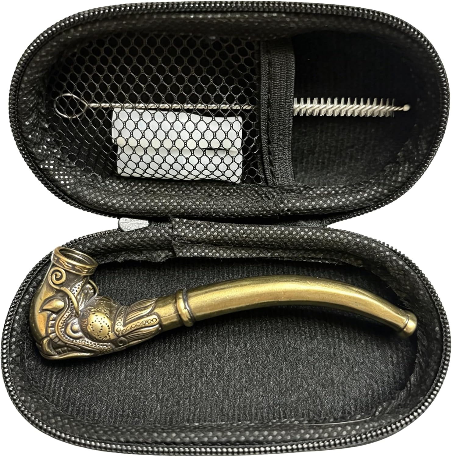 4.1″ Vintage Brass Pocket Tobacco Pipe Kit, Dragon Head Design Mini Portable Cigarette Smoking Mouthpiece Pipe