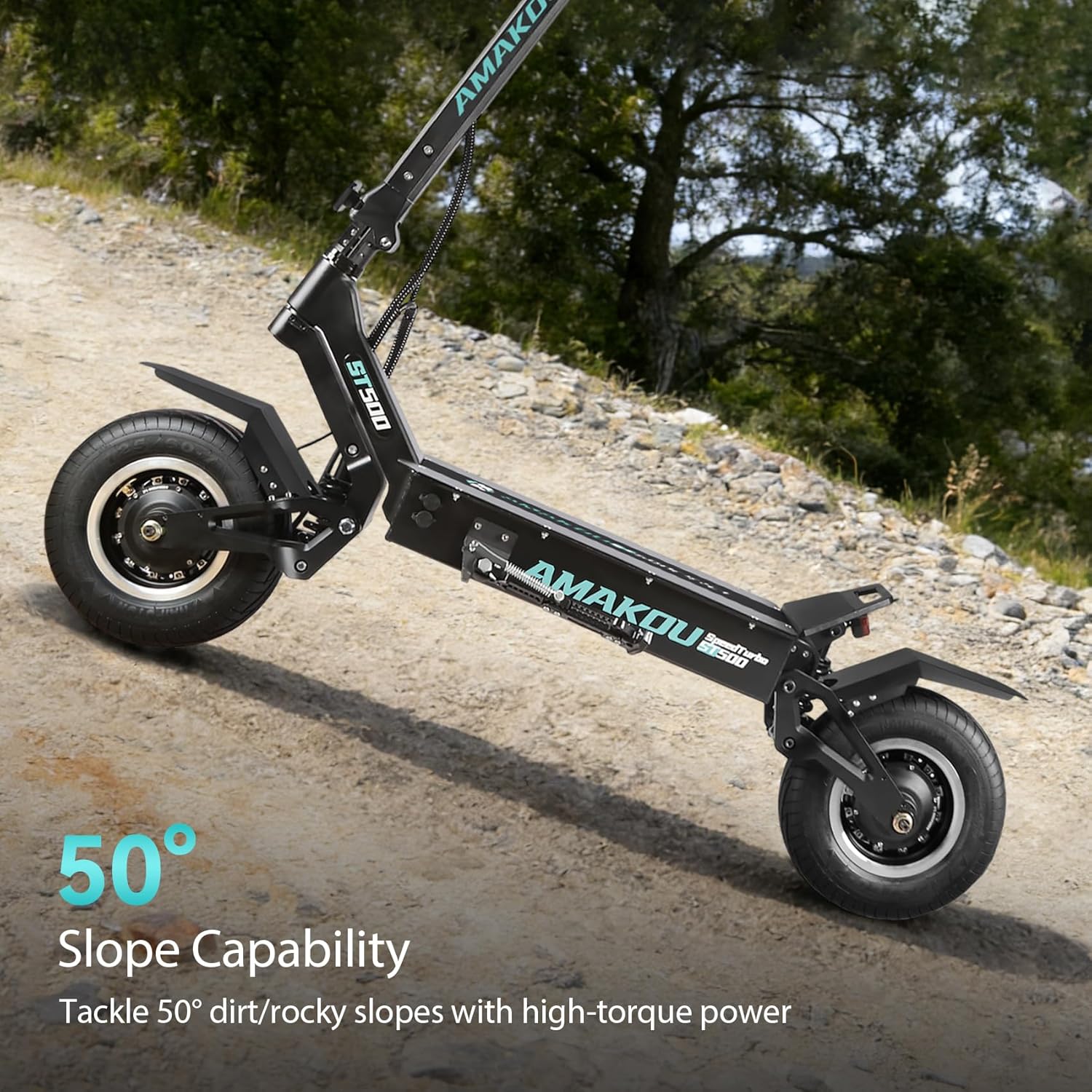 Amakou ST500 Pro Electric Scooter demonstrating 50 degree slope capability