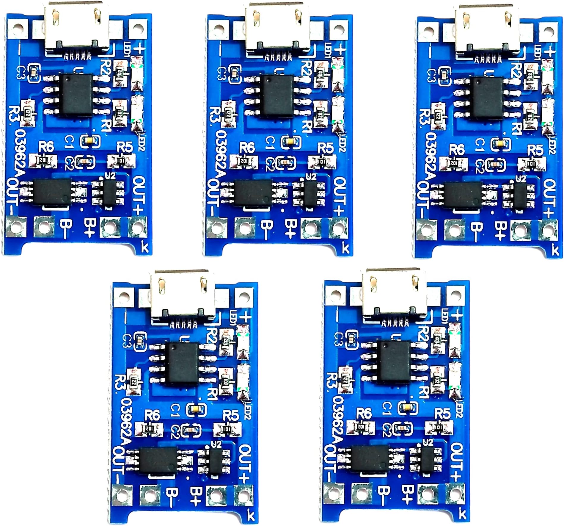 UNIVERSAL HUB TP4056 Micro USB 5Pcs Lithium Battery Charging Converter with Overcharge Discharge Over-Current Protection Charging Board (5V,18650)