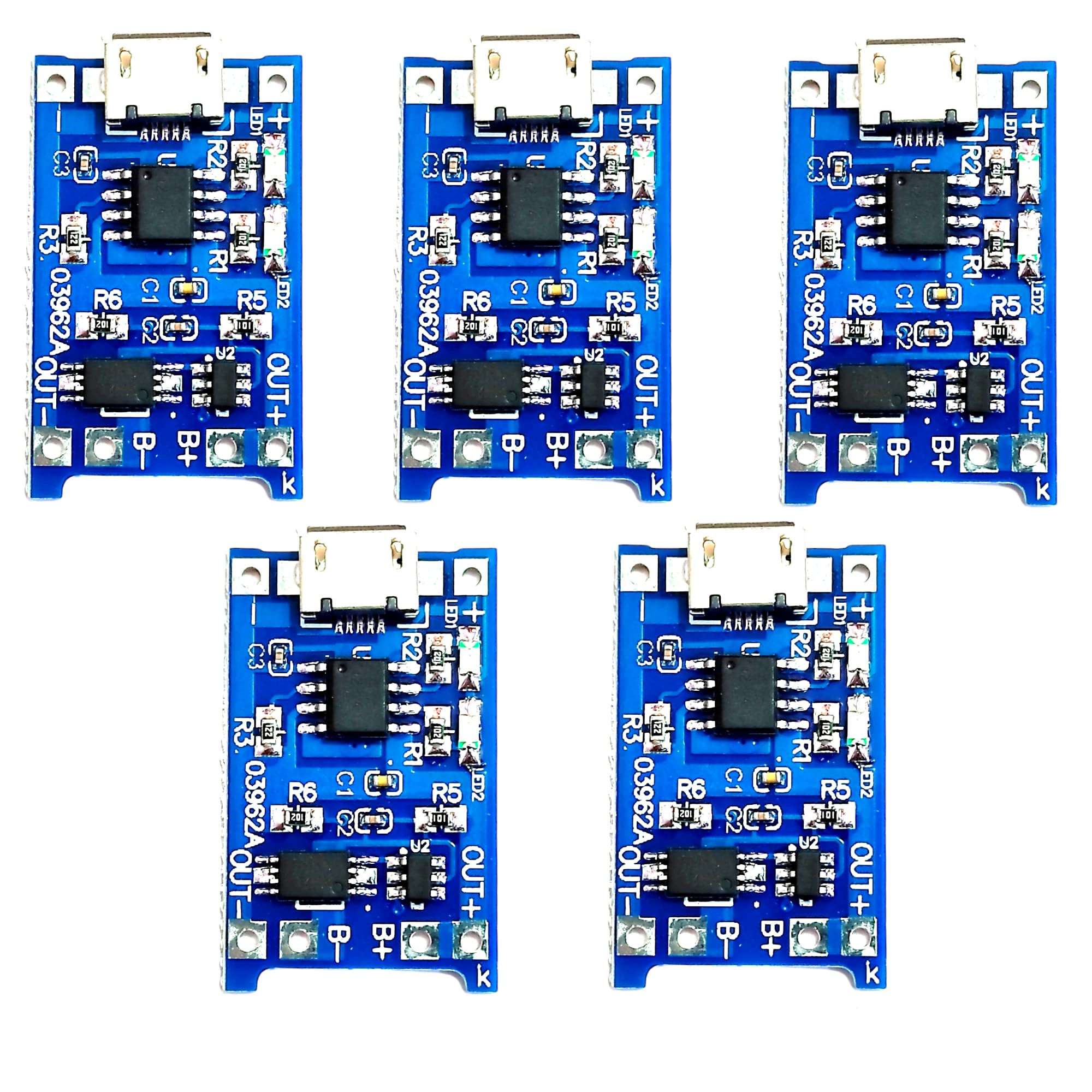 UNIVERSAL HUB TP4056 Micro USB 5Pcs Lithium Battery Charging Converter with Overcharge Discharge Over-Current Protection Charging Board (5V,18650)