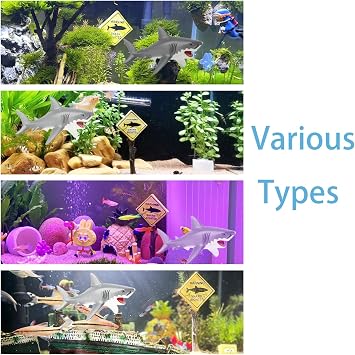 Aquarium Shark Decor Set - Floating Great White Shark with Shark Warning Sign for Fish Tanks - Decorative Accessories for Aquariums (Caution - Shark Crossing)