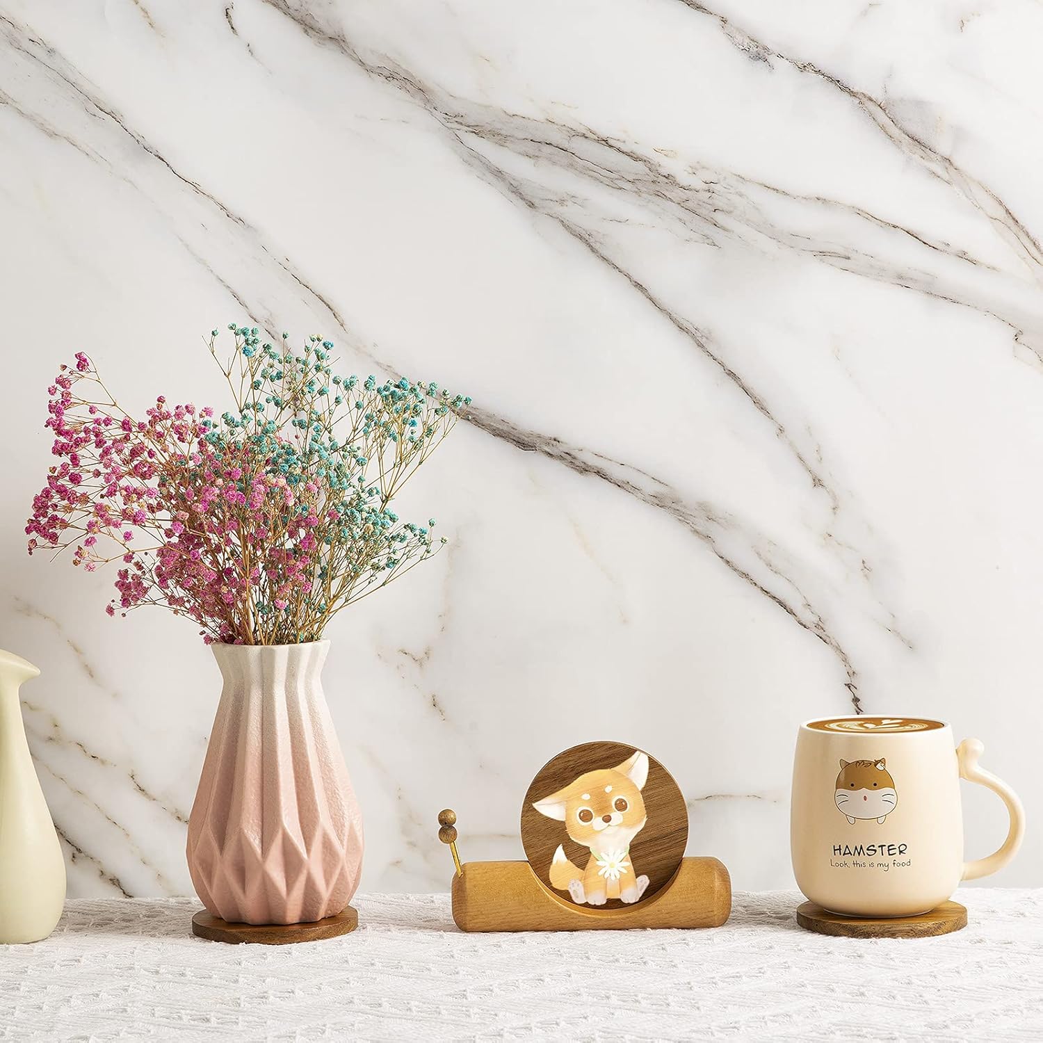 Wooden Coasters for Drinks-Natural Acacia Wood Drink Coaster with Magnetic for Coffee Table,Fun Cute Coasters with Holder for Modern Home Decor-Set of 5 - Image 6