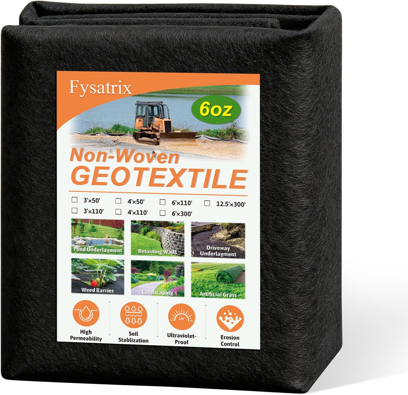 6oz 3FTx50FT Non Woven Geotextile Fabric for French Drains, Landscaping, Underlayment, Weed Control, Construction, Erosion Control Weight: 6oz 3' × 50'