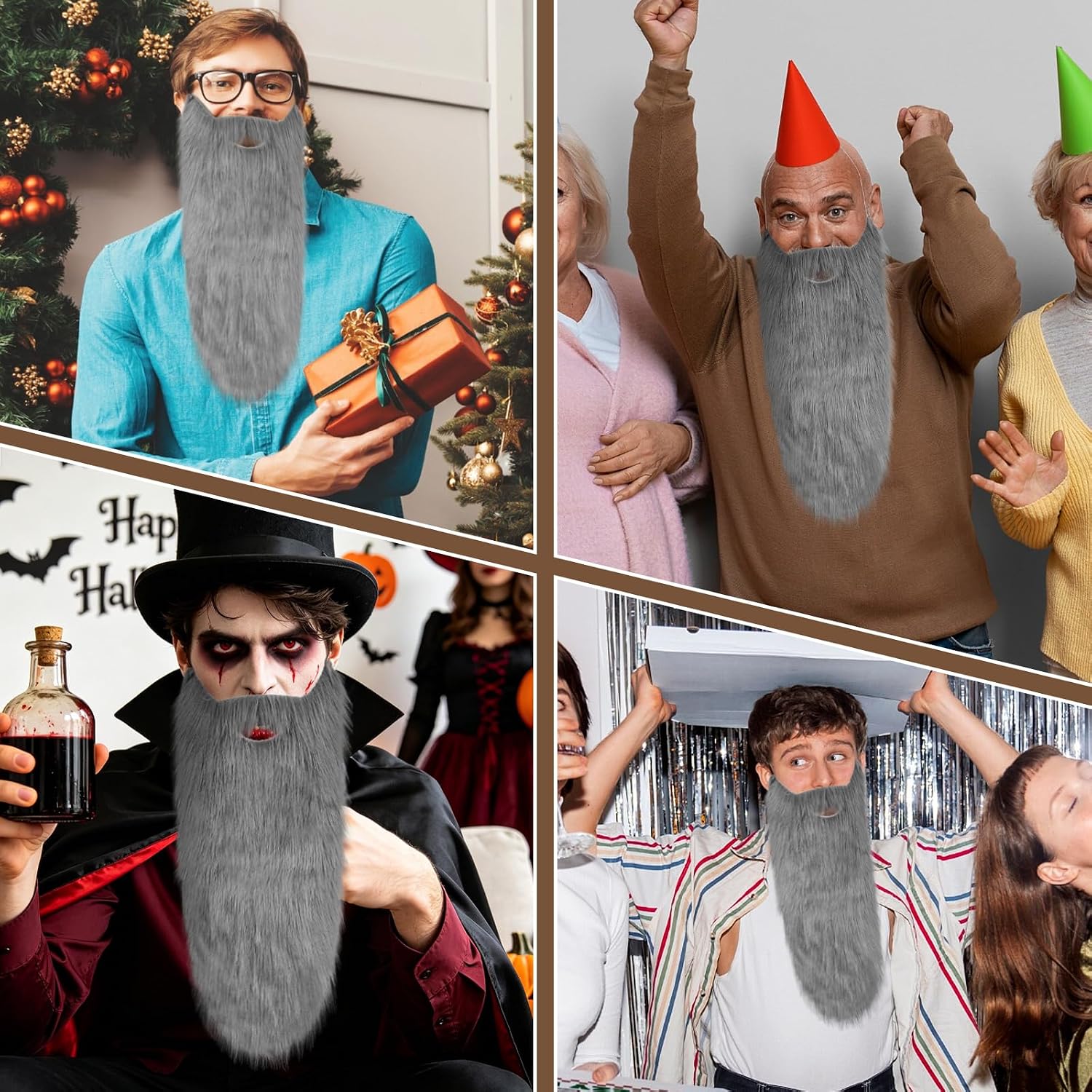 Long Costume Beard for Men, Fake Hillbilly Dwarf Prospector Gnome Beard for Halloween & Cosplay
