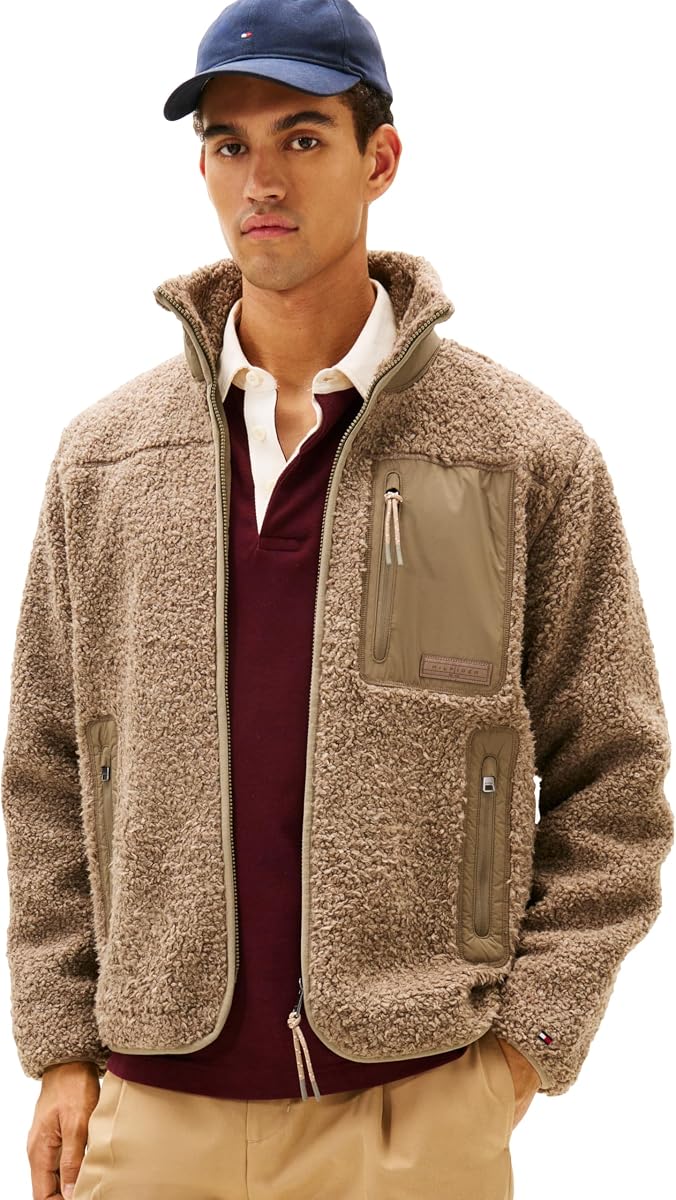 Tommy Hilfiger Men's Teddy Fleece Full Zip Up With Pockets