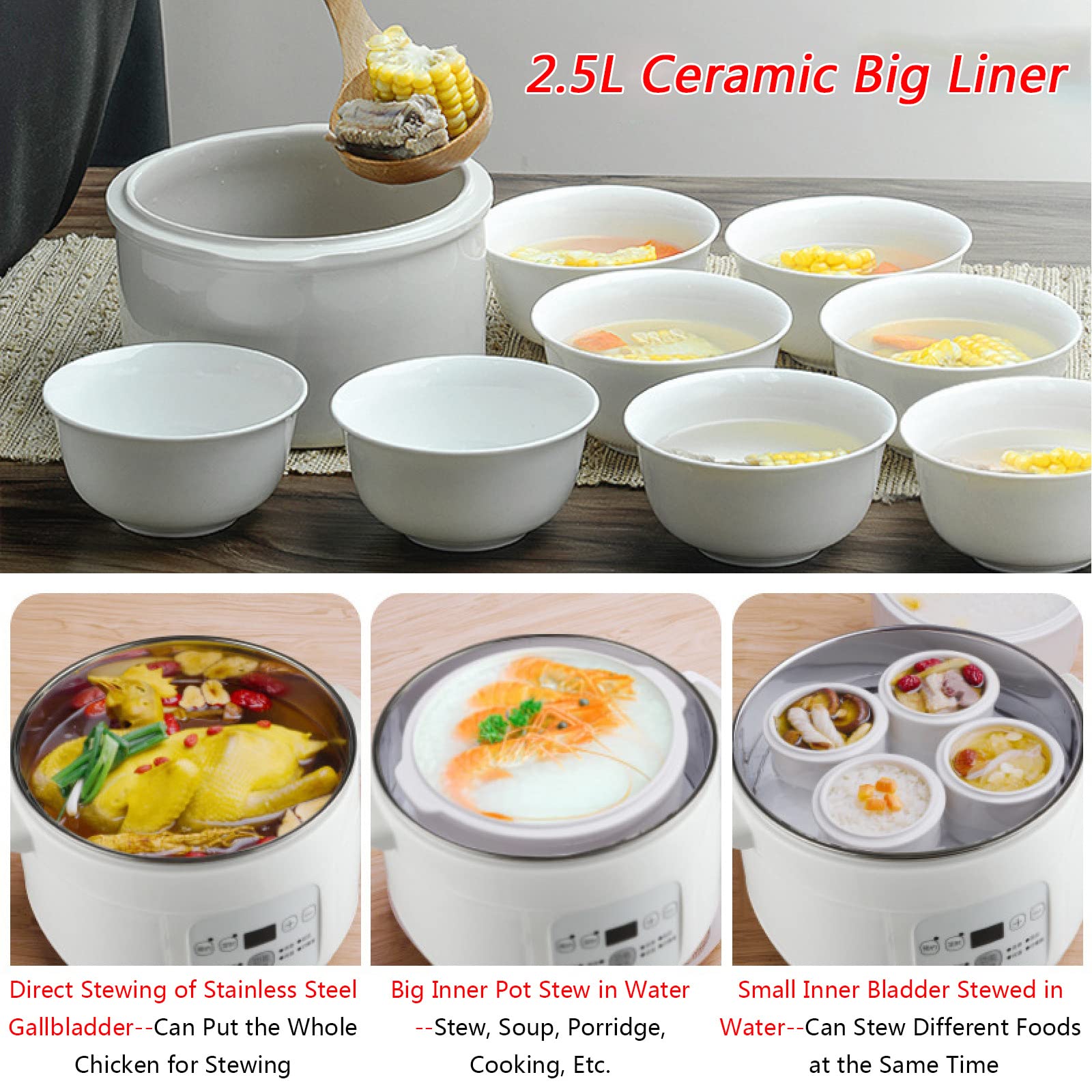 Stufato elettrico pentola a cottura lenta con rivestimento in ceramica da 3,5 l, pentola multifunzione per uso domestico Utensili da cucina professionali con funzione di appuntamen
