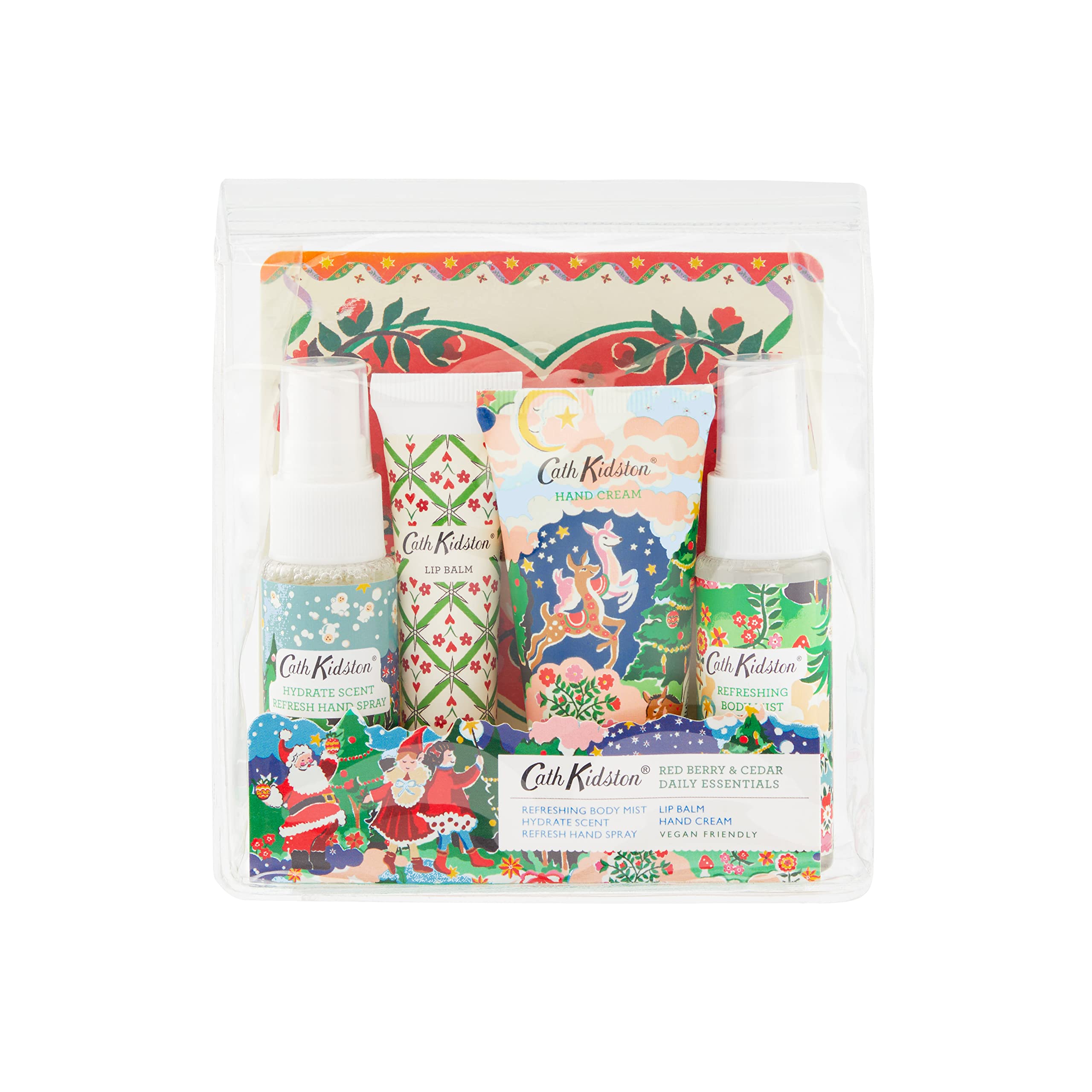 Cath Kidston Christmas Legends-Daily Essentials - Hand Cream 30ml, Hydrate Scent Refresh Hand Spray 30ml, Body Mist 30ml & Lip Balm 10ml, Stay Fresh and Hydrated