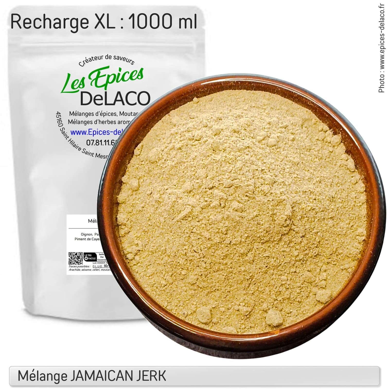 Mélange JAMAICAN JERK 400g XL | Les Epices DeLACO | Epices, herbes, aromates, aide culinaire pour assaisonnement : viandes, poissons, légumes, marinades, barbecue, grillades