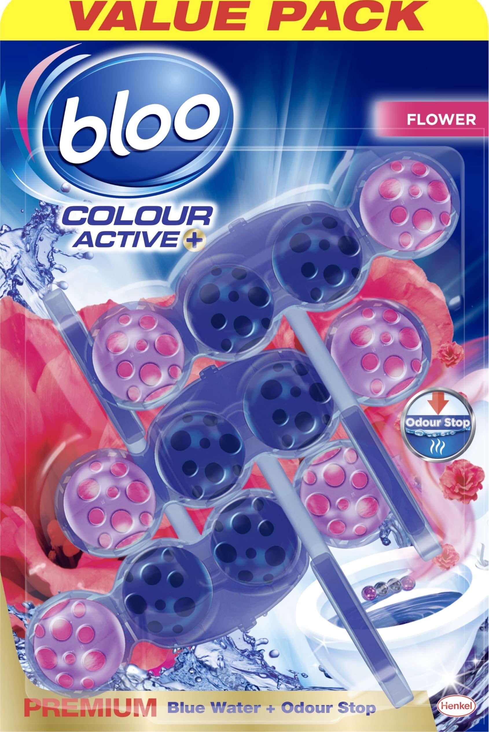 Bloo Colour Active Toilet Rim Block Fresh Flowers - Anti-Limescale - 5 x 50g