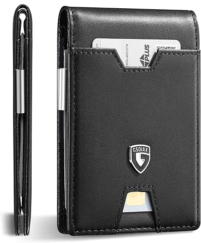 GSOIAX Cartera delgada de piel con bloqueo RFID para hombre con clip para dinero, minimalista de fibra de carbono, soporte para tarjetas de crédito,