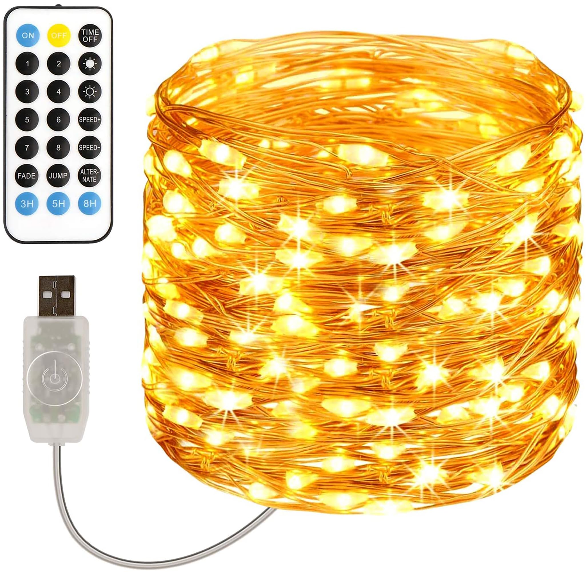 HOESOE USB Fairy Lights Plug in, Fairy Lights for Bedroom, 66 Ft 200 LED String Light with Remote and Timer, 8 Modes Twinkle Lights for Party Patio Wedding Festival Christmas Room Decor(Warm White)