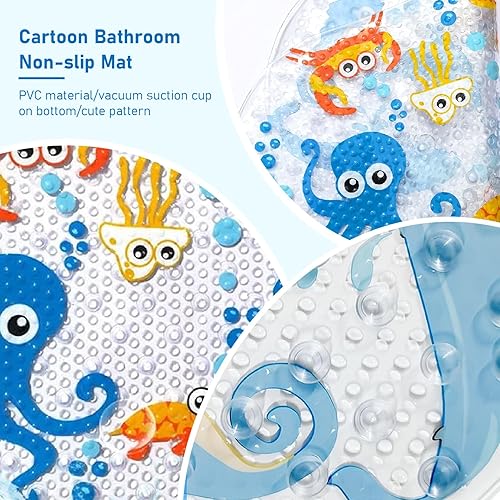 Miniatura 2 de Tapete de baño para niños pequeños, tapete de baño antideslizante de PVC de 15 x 28 pulgadas para niños, bonita alfombra de baño de dibujos animados