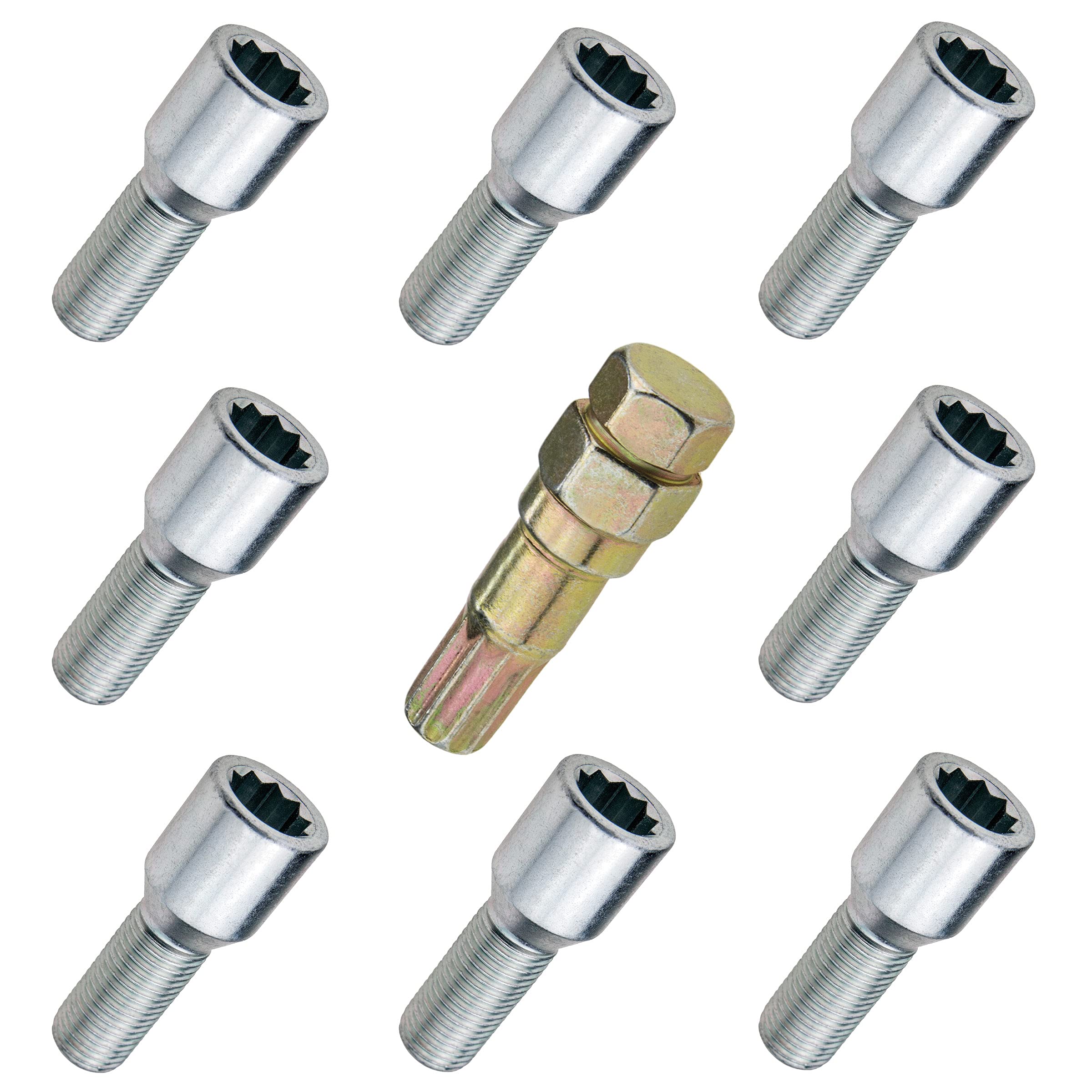 C CARBONADO Lot de 8 Boulons TORX M14x1,5 28mm Étoile Antivol pour Jantes Aluminium et Acier
