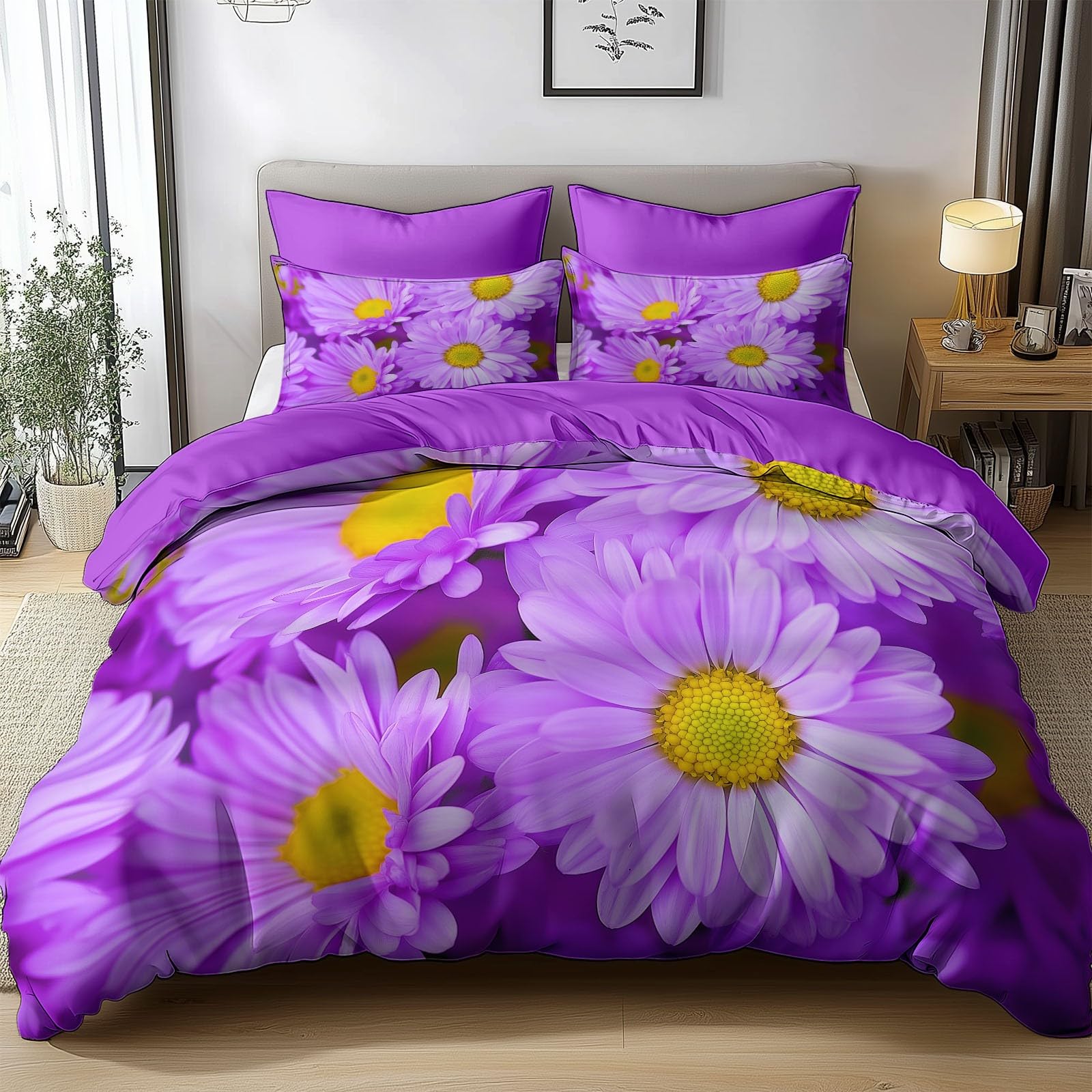 Parure de lit imprimé feuilles violettes avec housse de couette 220x240