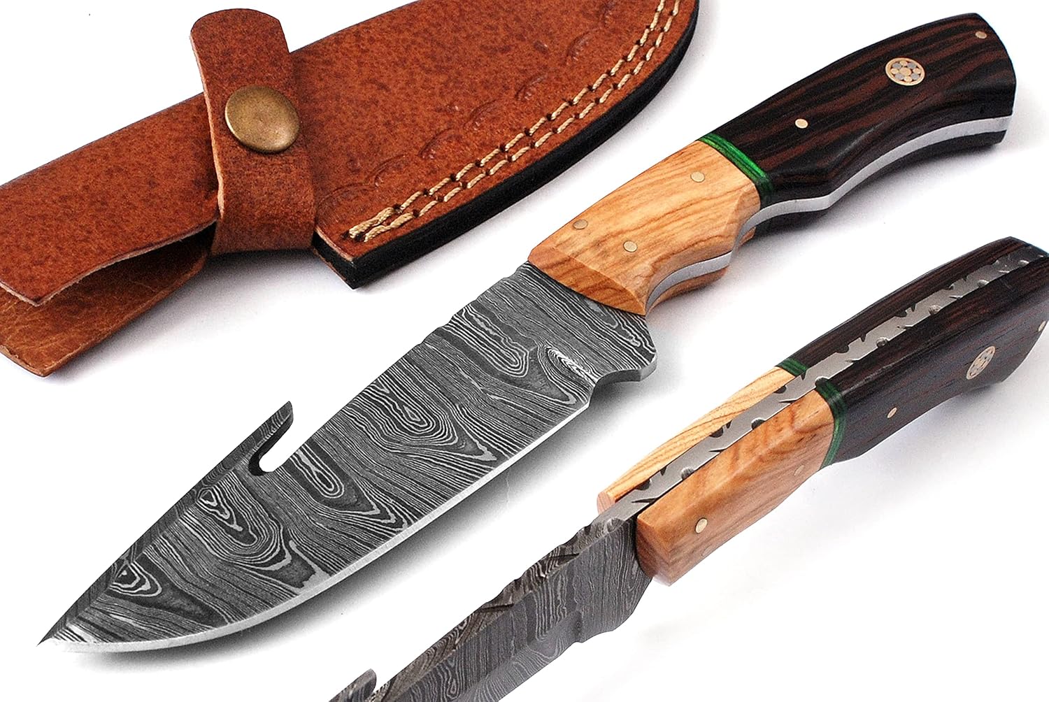 DAMASK HUT Handmade Damascus Steel Skinning Knife With Gut
