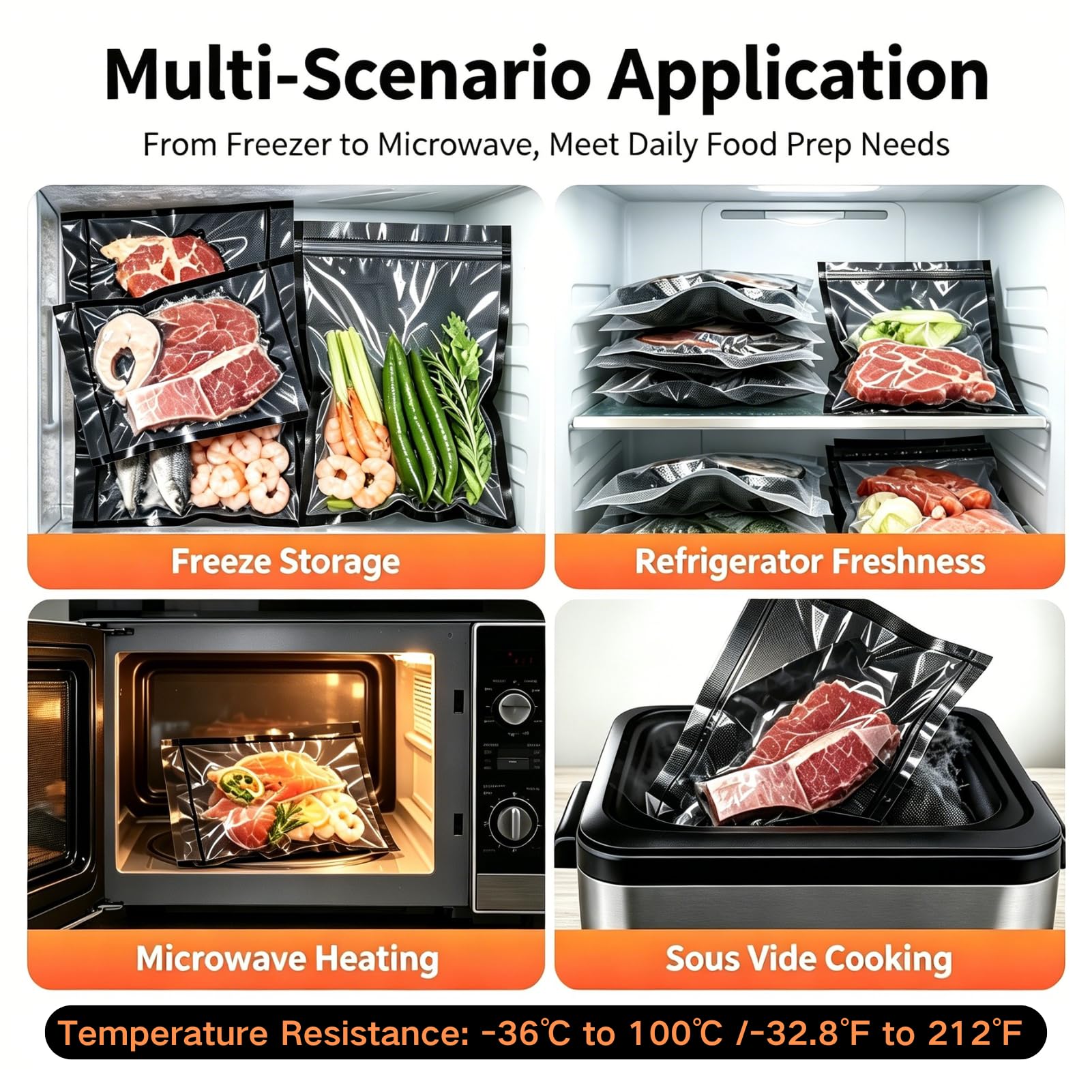 Sacs de rangement sous vide noirs pour aliments frais (25 cm x 15 m)