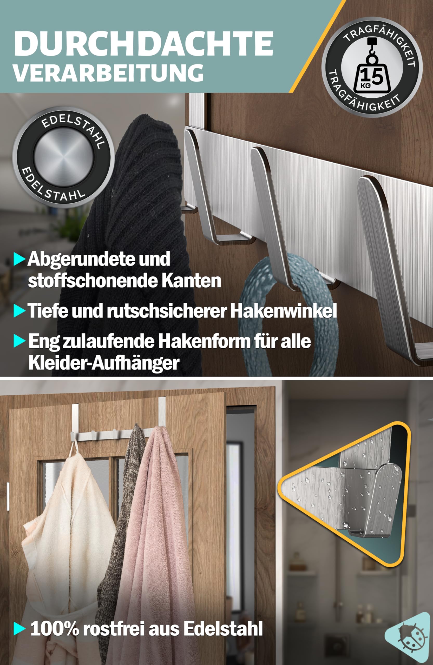 Menz Premium XXL Türhaken Schwarz zum Einhängen - 4er Set Edelstahl