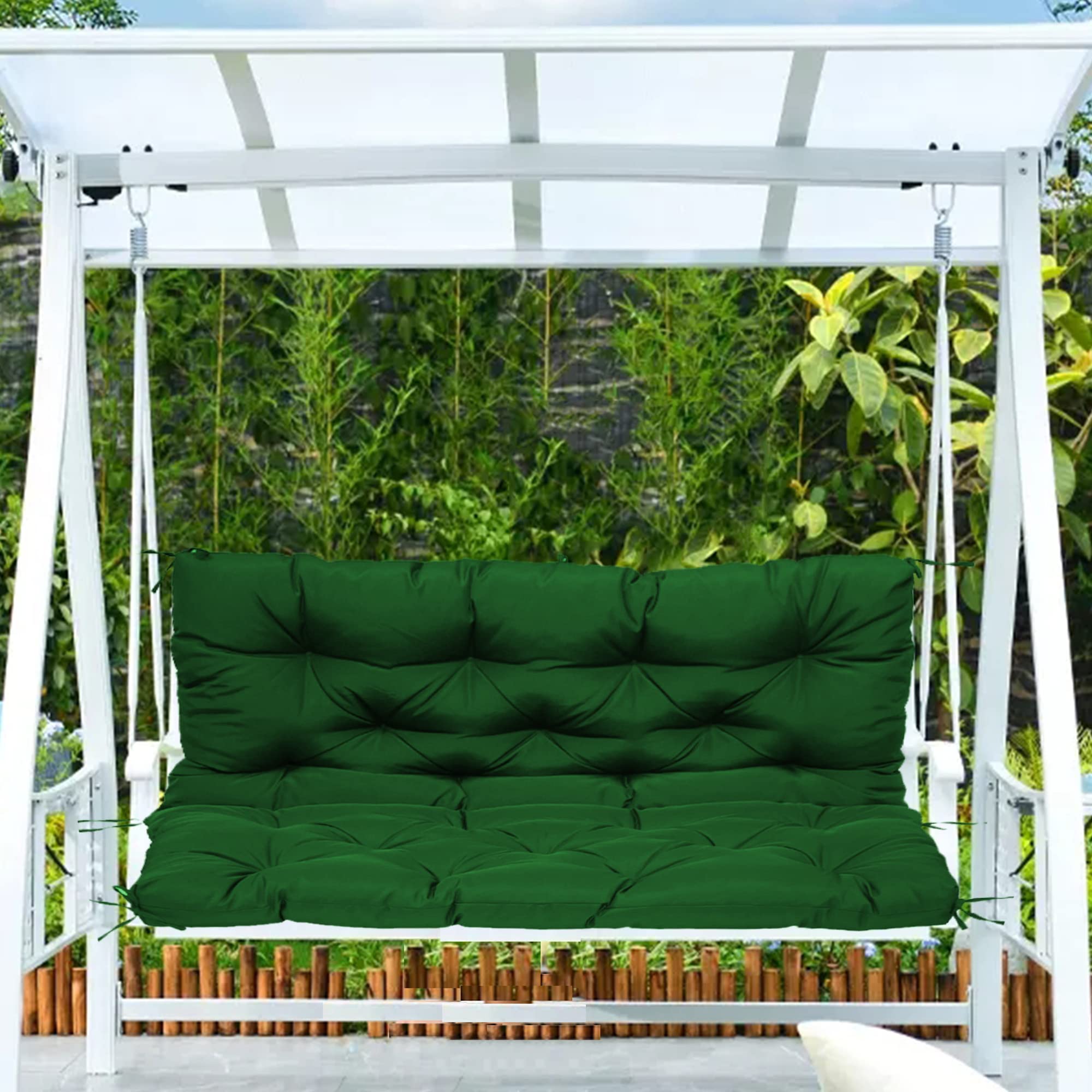 Coussin de balancelle 120x100 cm vert avec dossier et auvent de jardin